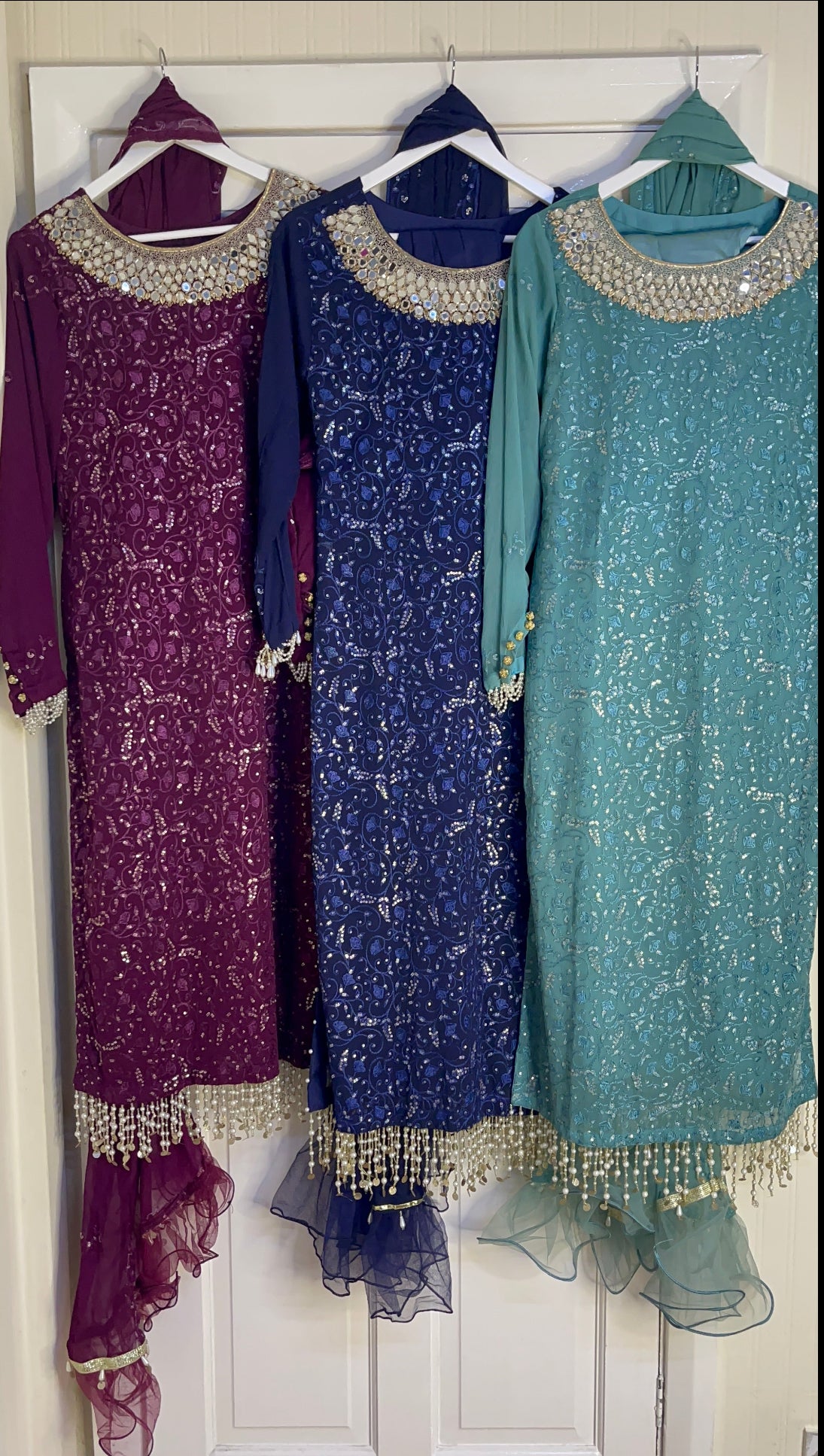 Chamkeeli - Hand Work - Chiffon Party Wear - Egg Duck Blue