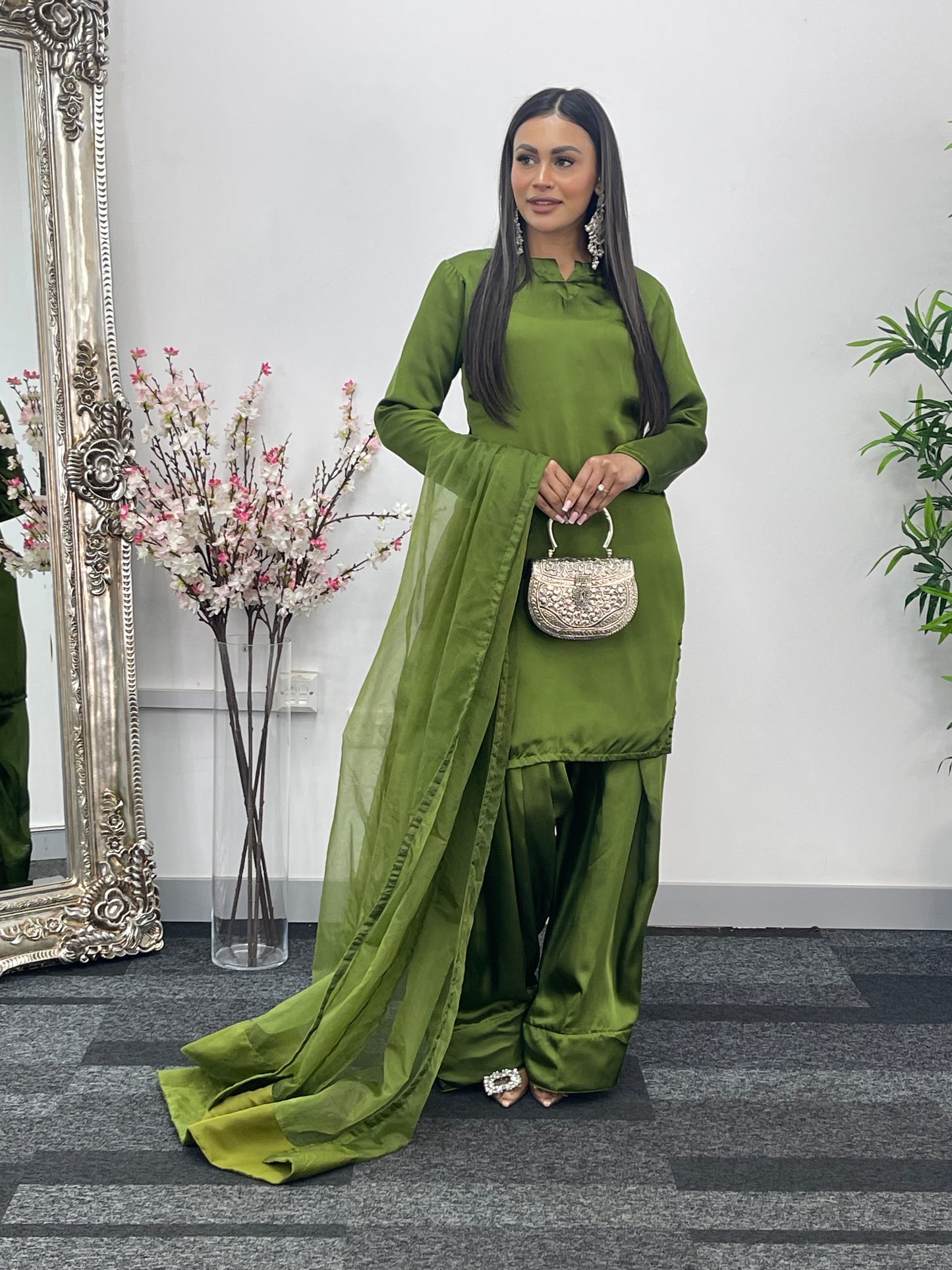 Saba - Farshi Shalwar - olive green