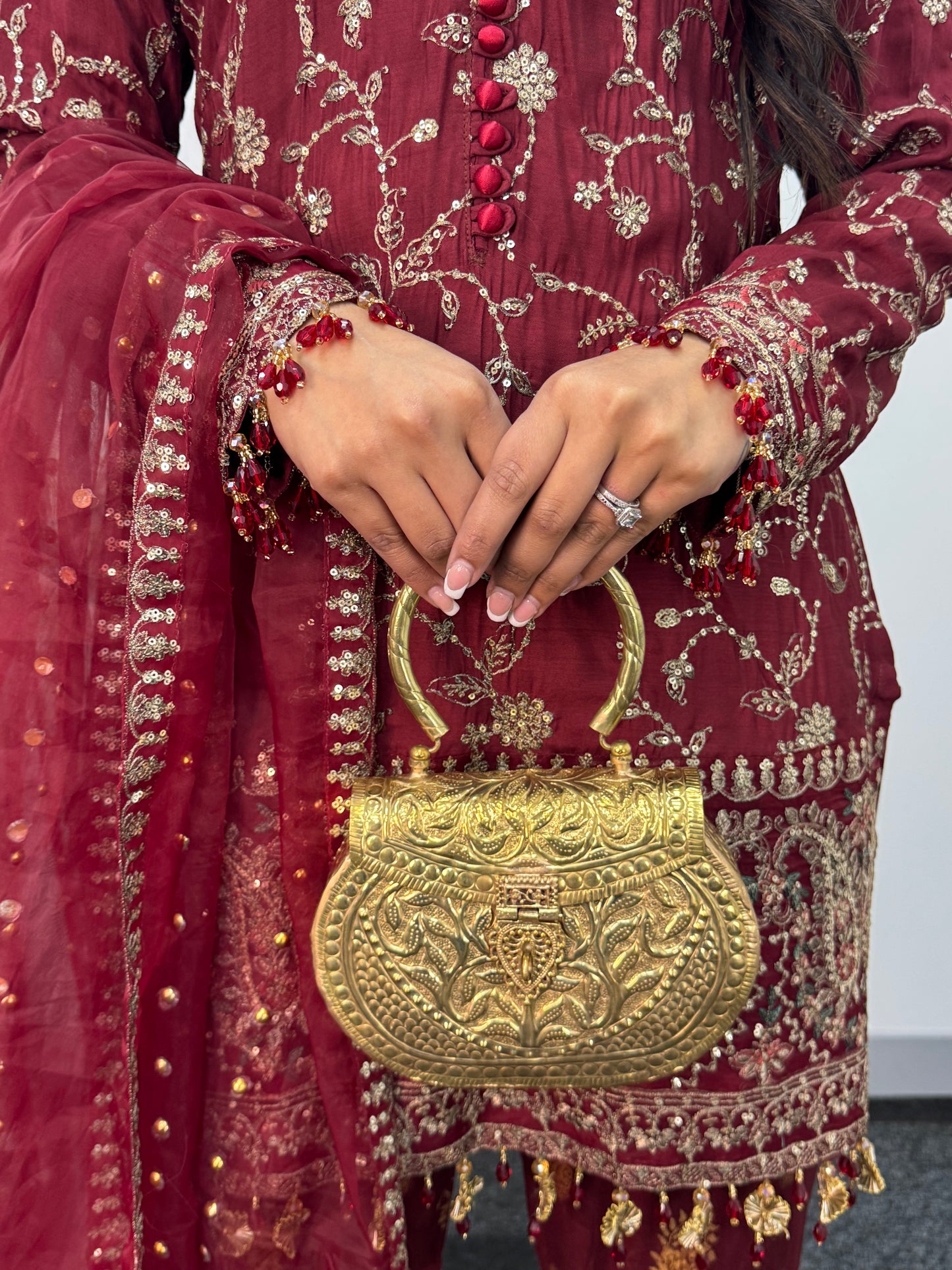 “Dulhan” Maria B Inspired - Embriodered Maroon Garara - Wedding - Jacquard