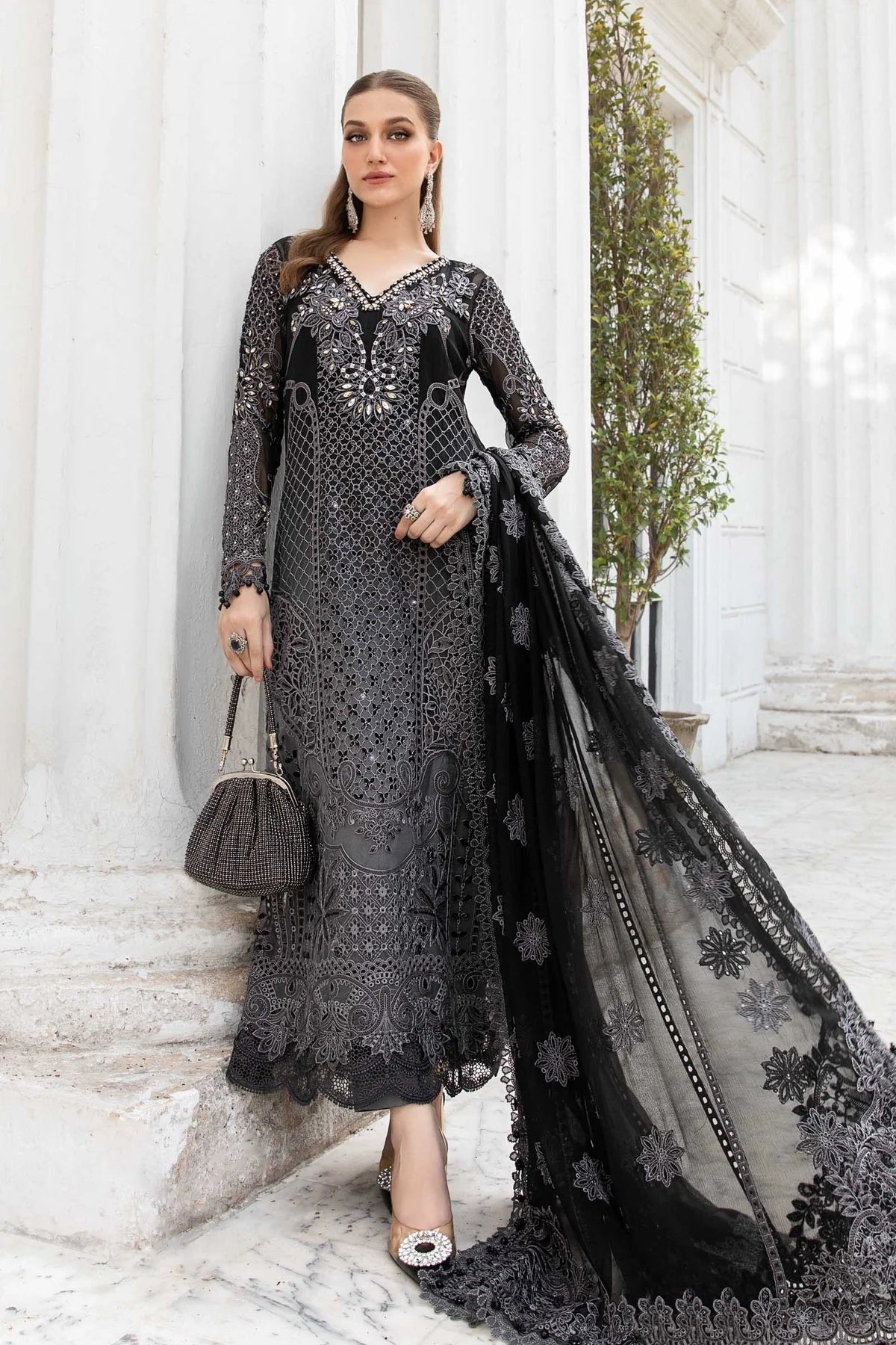 Maria B Inspired - Chiffon - Party Outfit - black