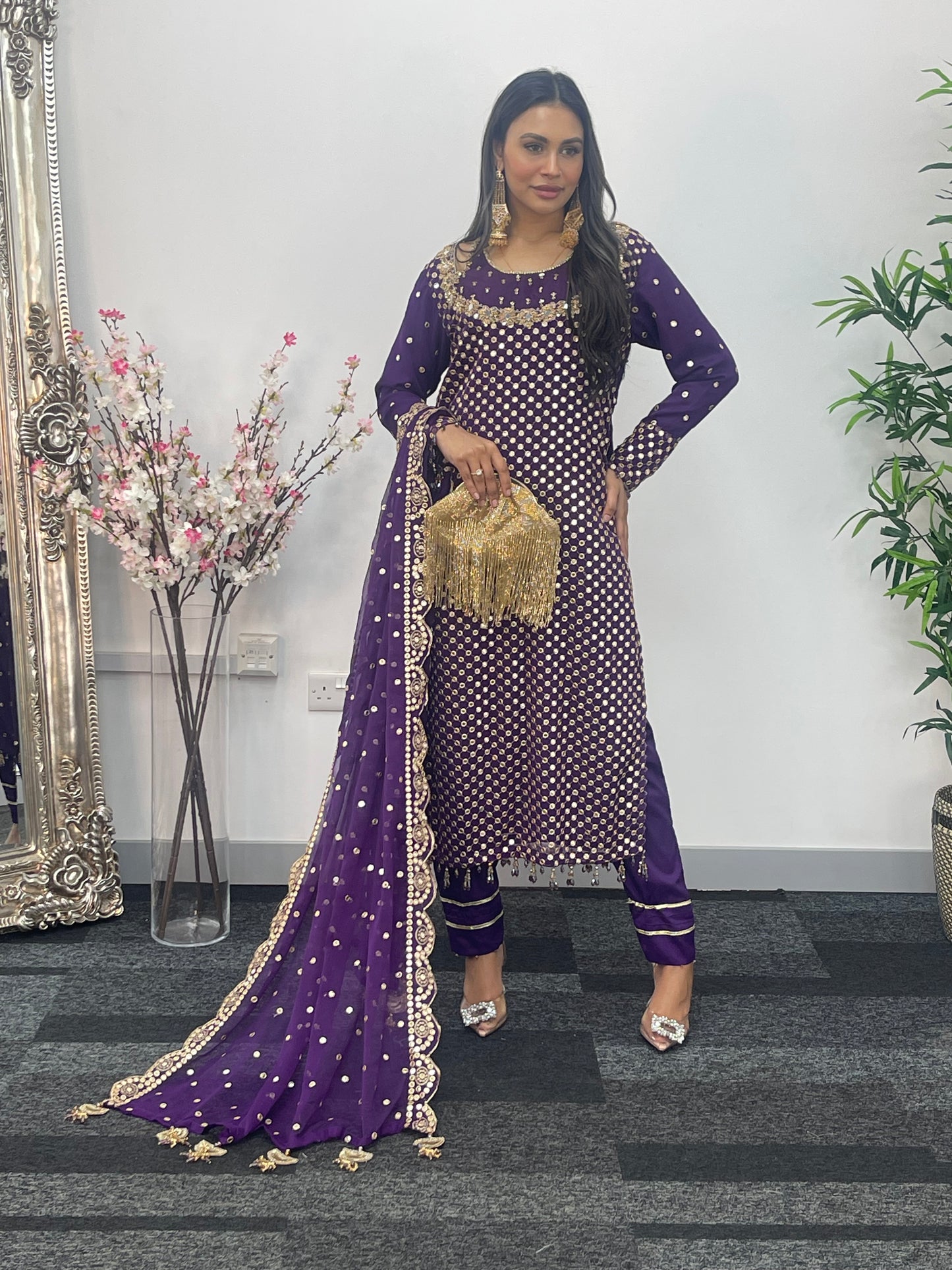 Rim Jhim - Hand Work - Chiffon Party Wear - Black - Maroon -Purple - R