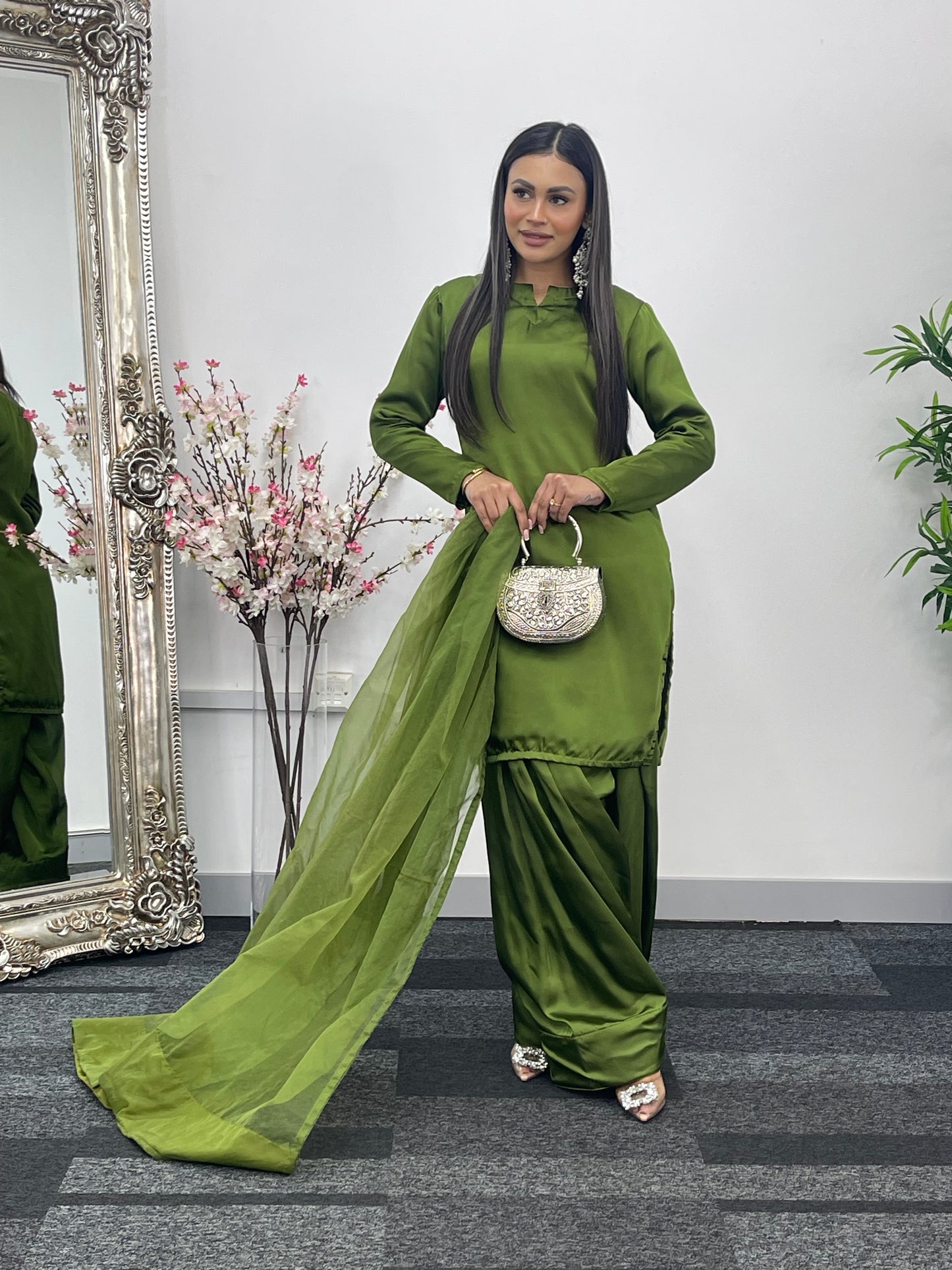 Saba - Farshi Shalwar - olive green