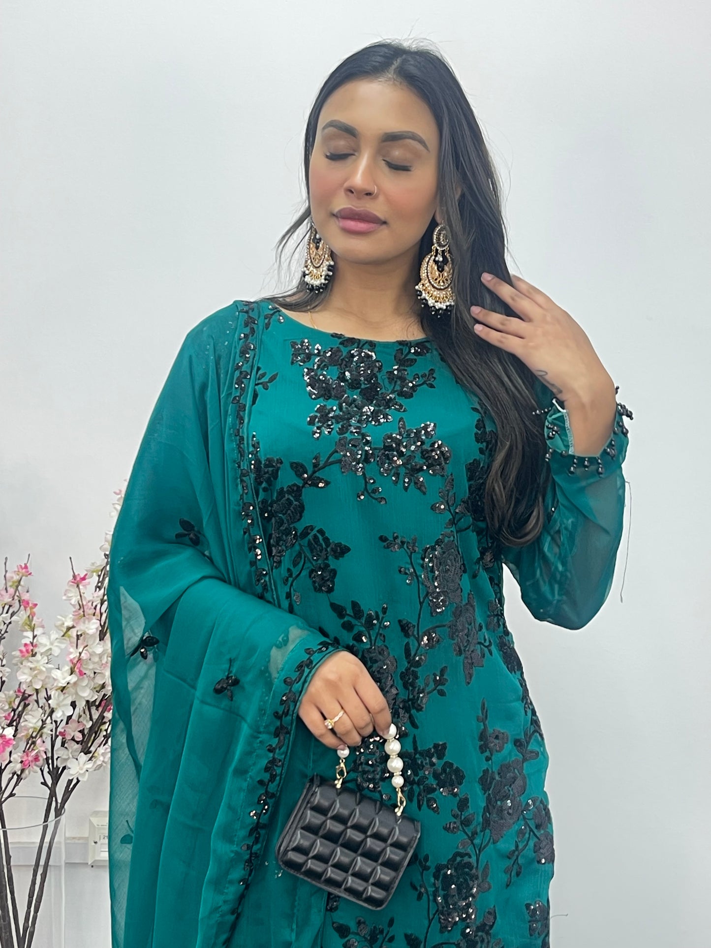 “Tooba” Green Chiffon Sitari