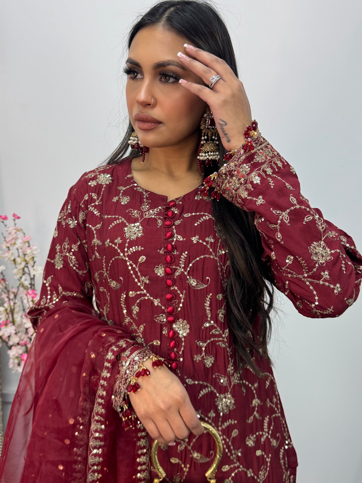 “Dulhan” Maria B Inspired - Embriodered Maroon Garara - Wedding - Jacquard