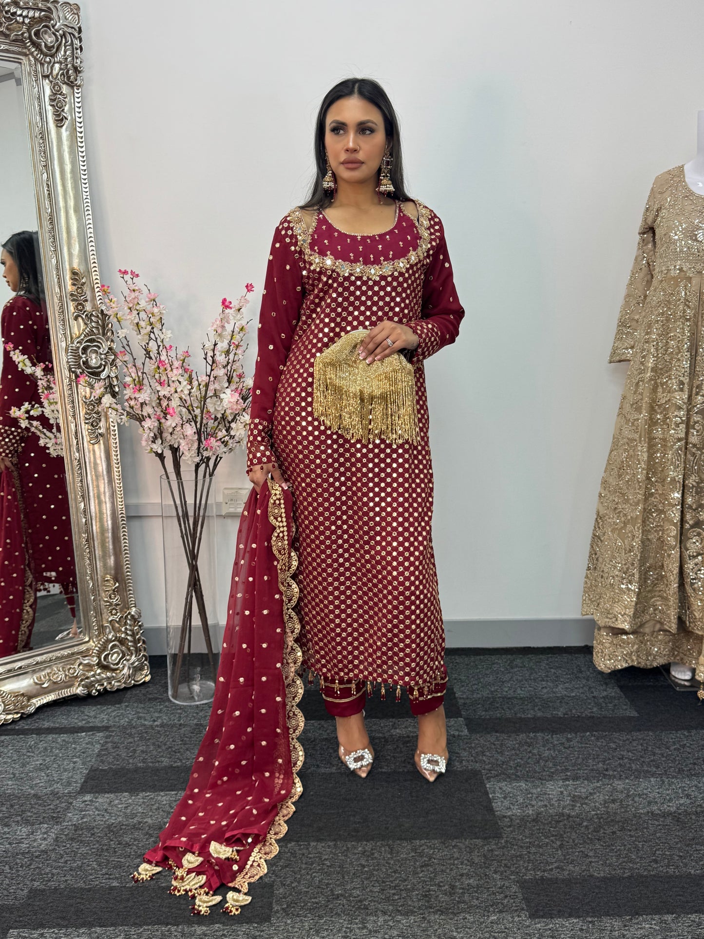 Rim Jhim - Hand Work - Chiffon Party Wear - Black - Maroon -Purple - R
