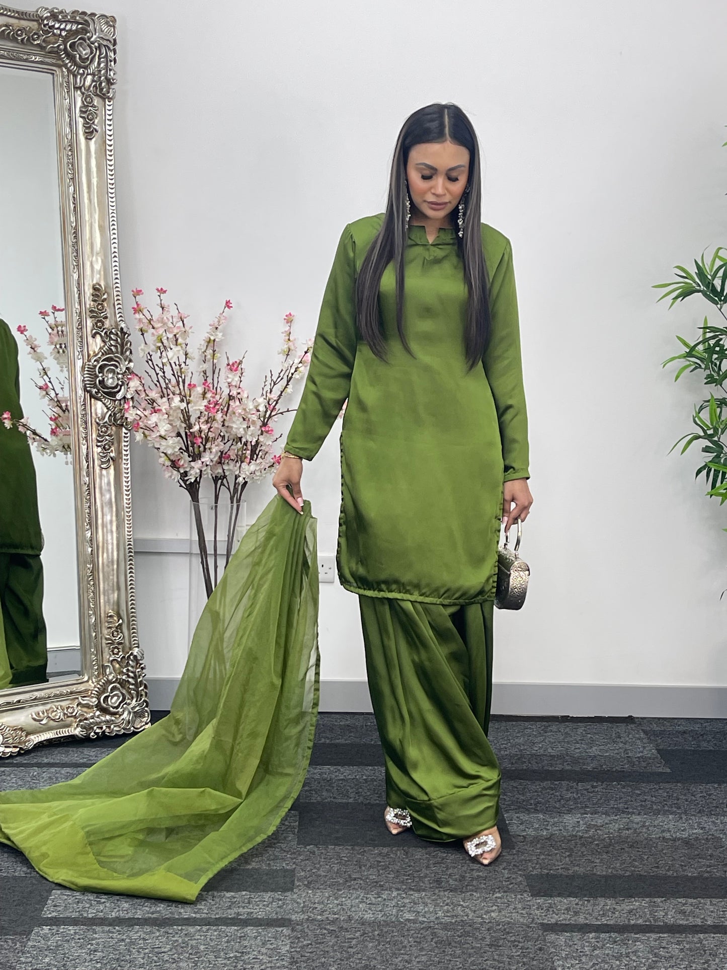 Saba - Farshi Shalwar - olive green