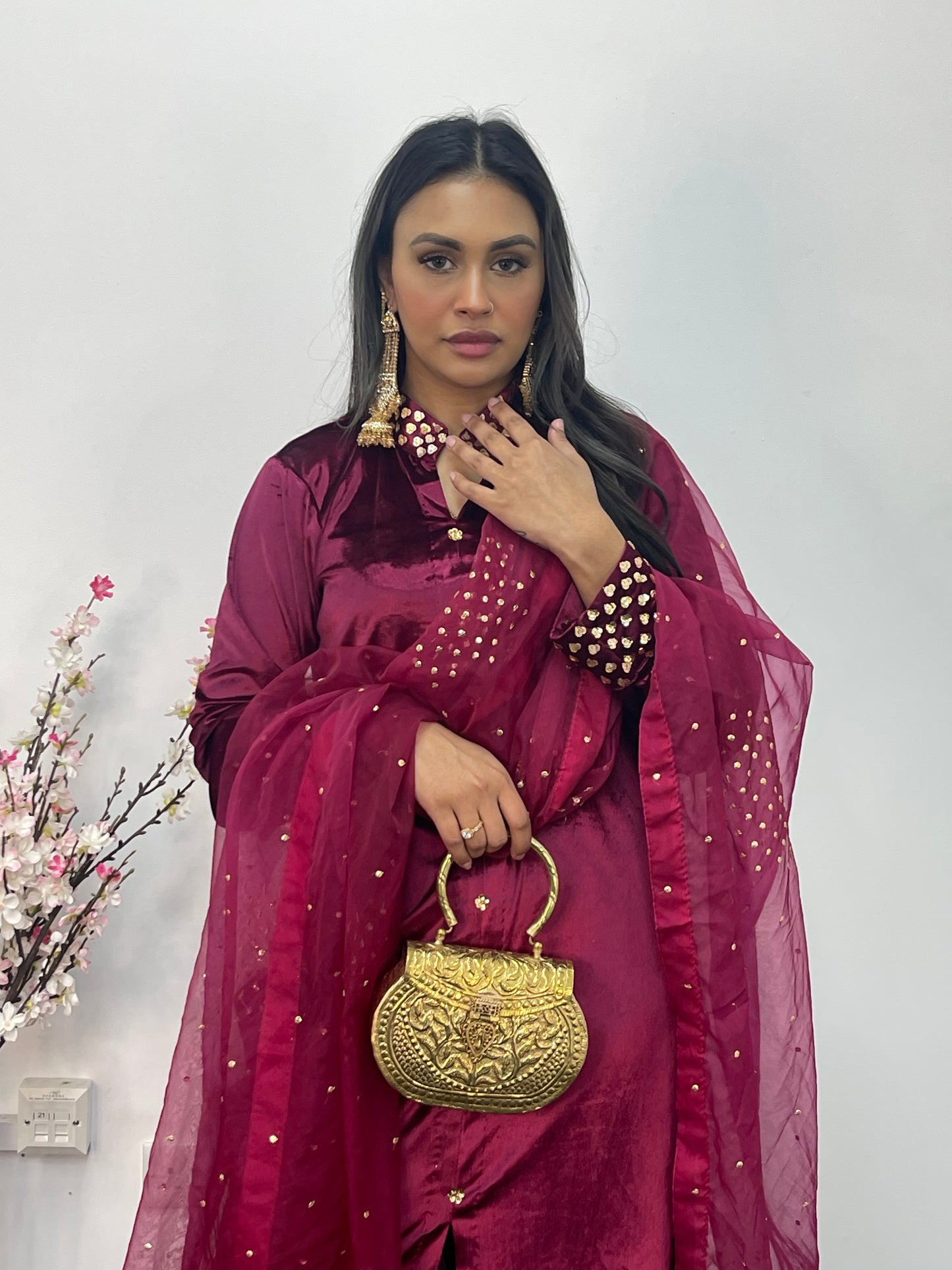 Sona l Plum Silk Velvet - Party Outfit l