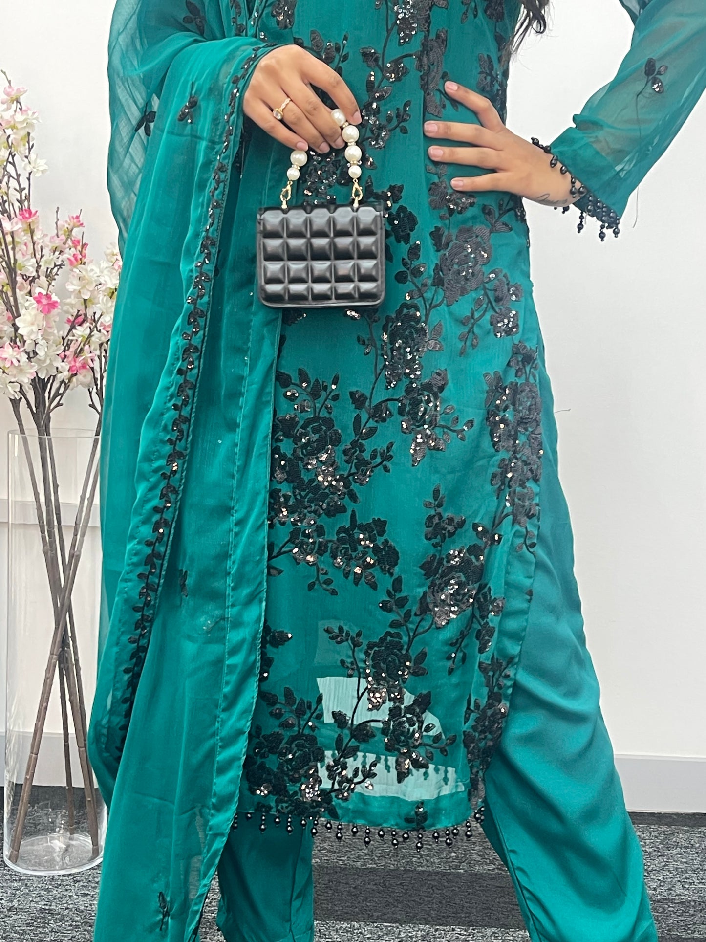 “Tooba” Green Chiffon Sitari