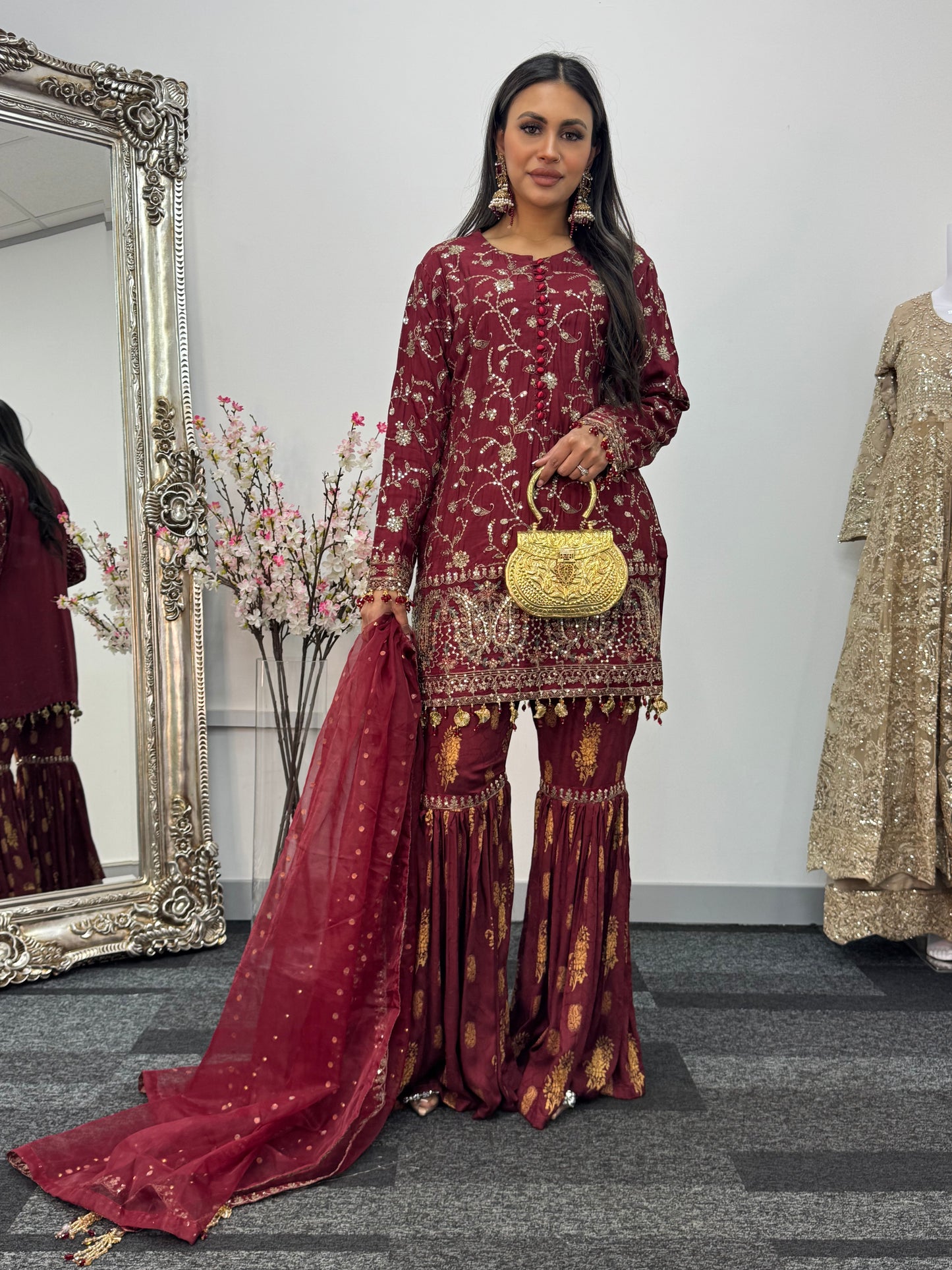 “Dulhan” Maria B Inspired - Embriodered Maroon Garara - Wedding - Jacquard