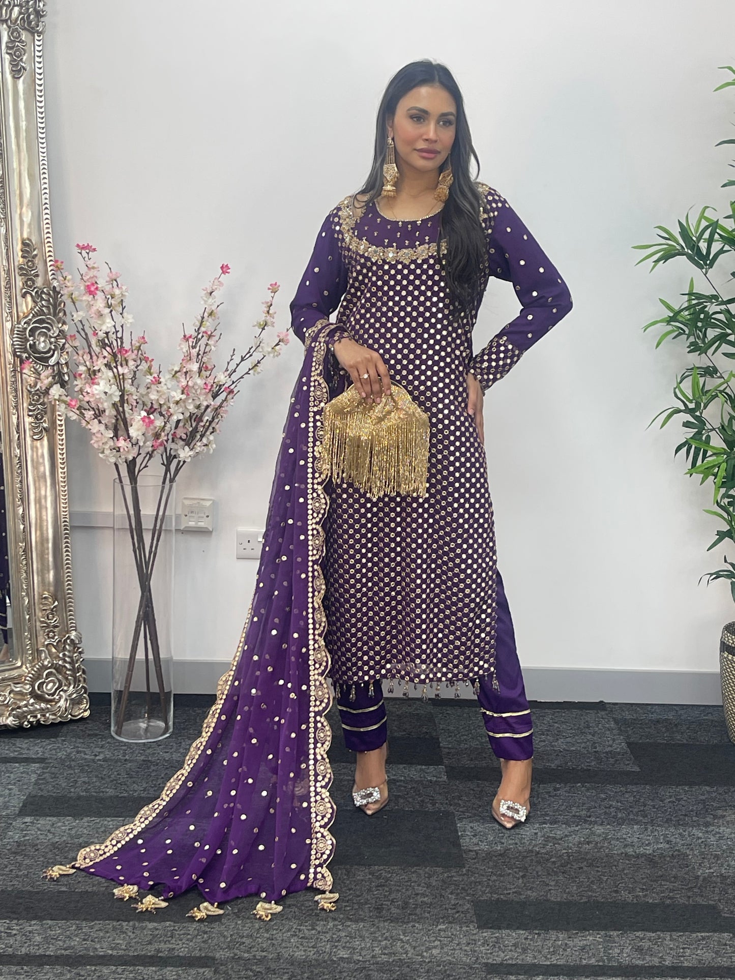Rim Jhim - Hand Work - Chiffon Party Wear - Black - Maroon -Purple - R