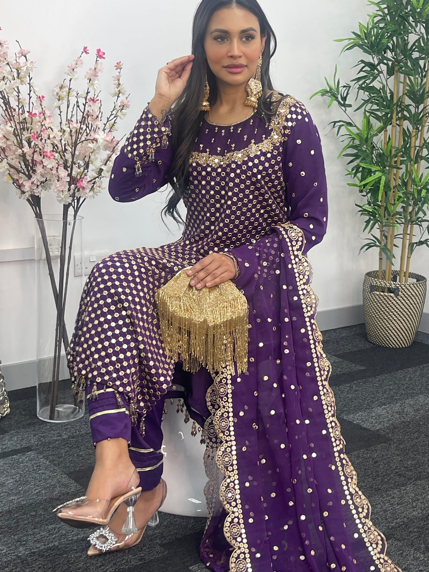 Rim Jhim - Hand Work - Chiffon Party Wear - Black - Maroon -Purple - R