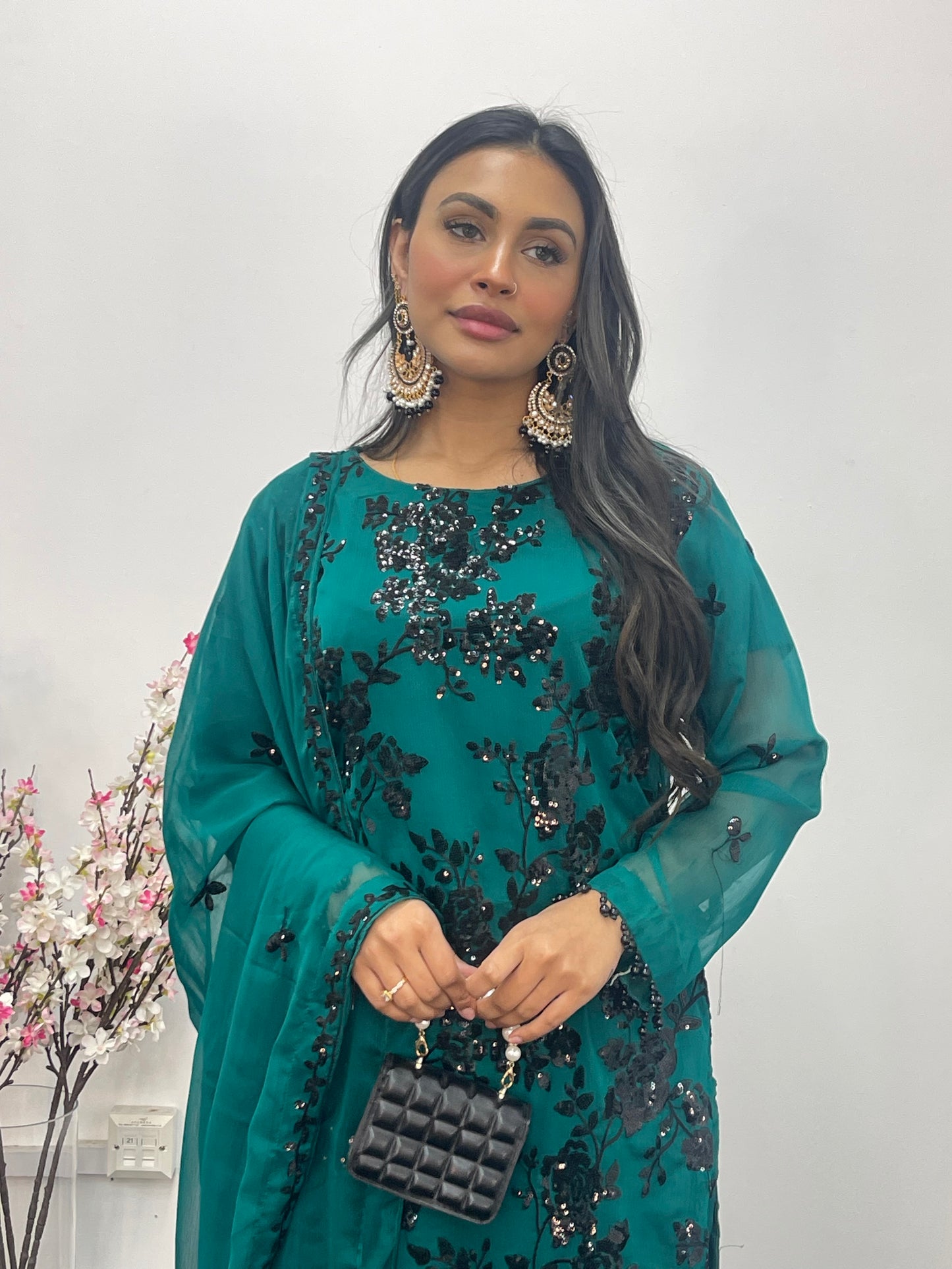 “Tooba” Green Chiffon Sitari