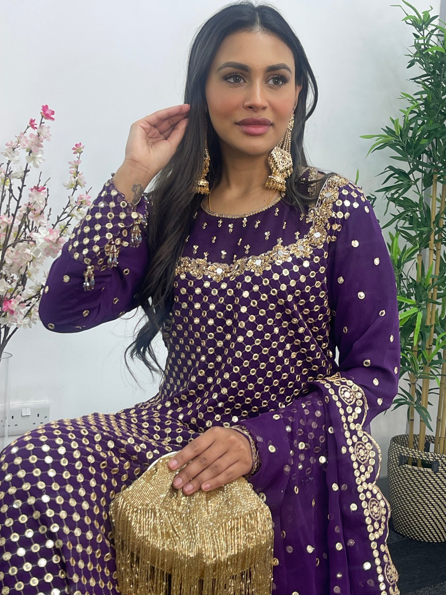 Rim Jhim - Hand Work - Chiffon Party Wear - Black - Maroon -Purple - R