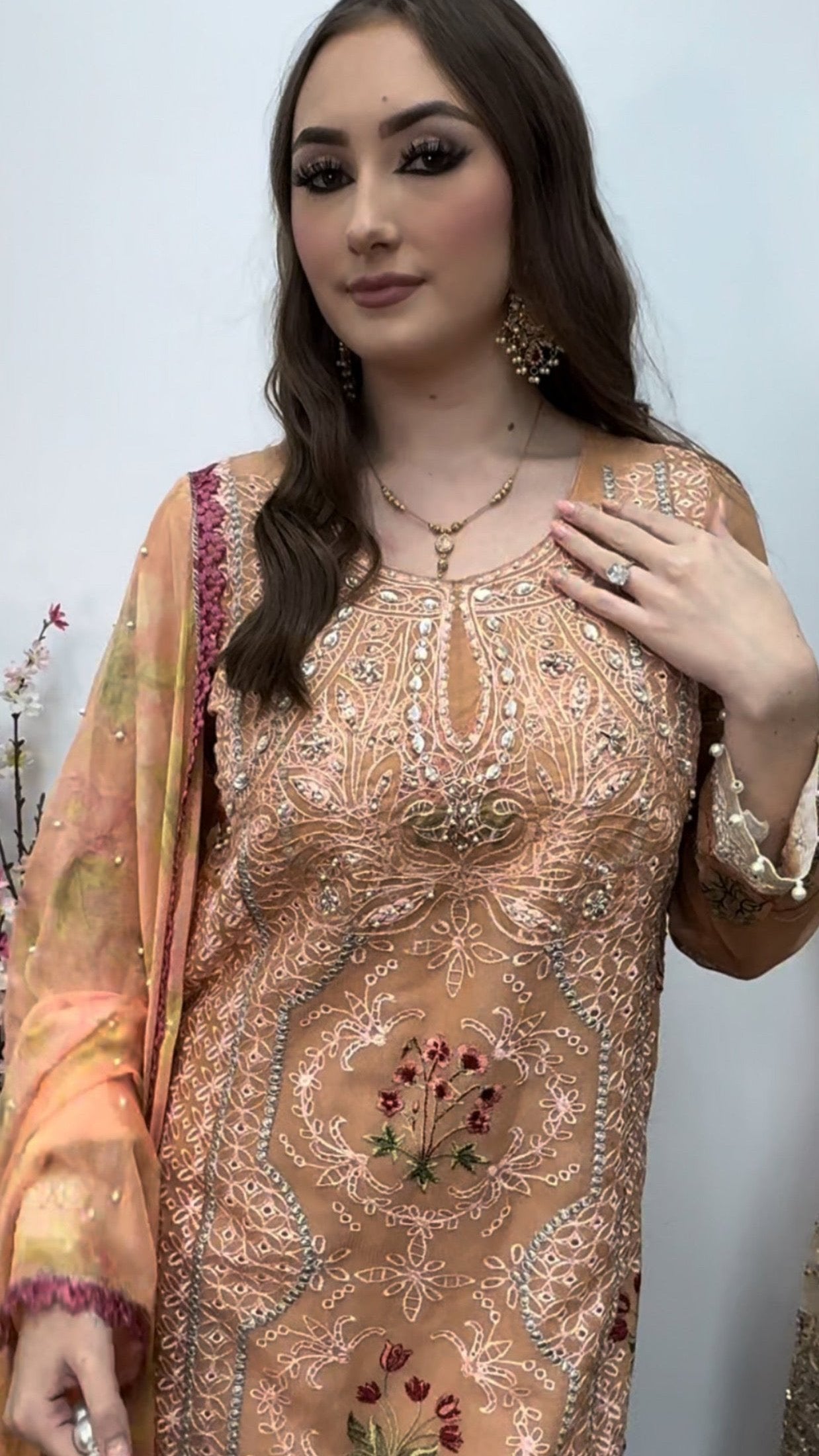 Mushq - Kahani - Peach Cotton Net - Party Wear