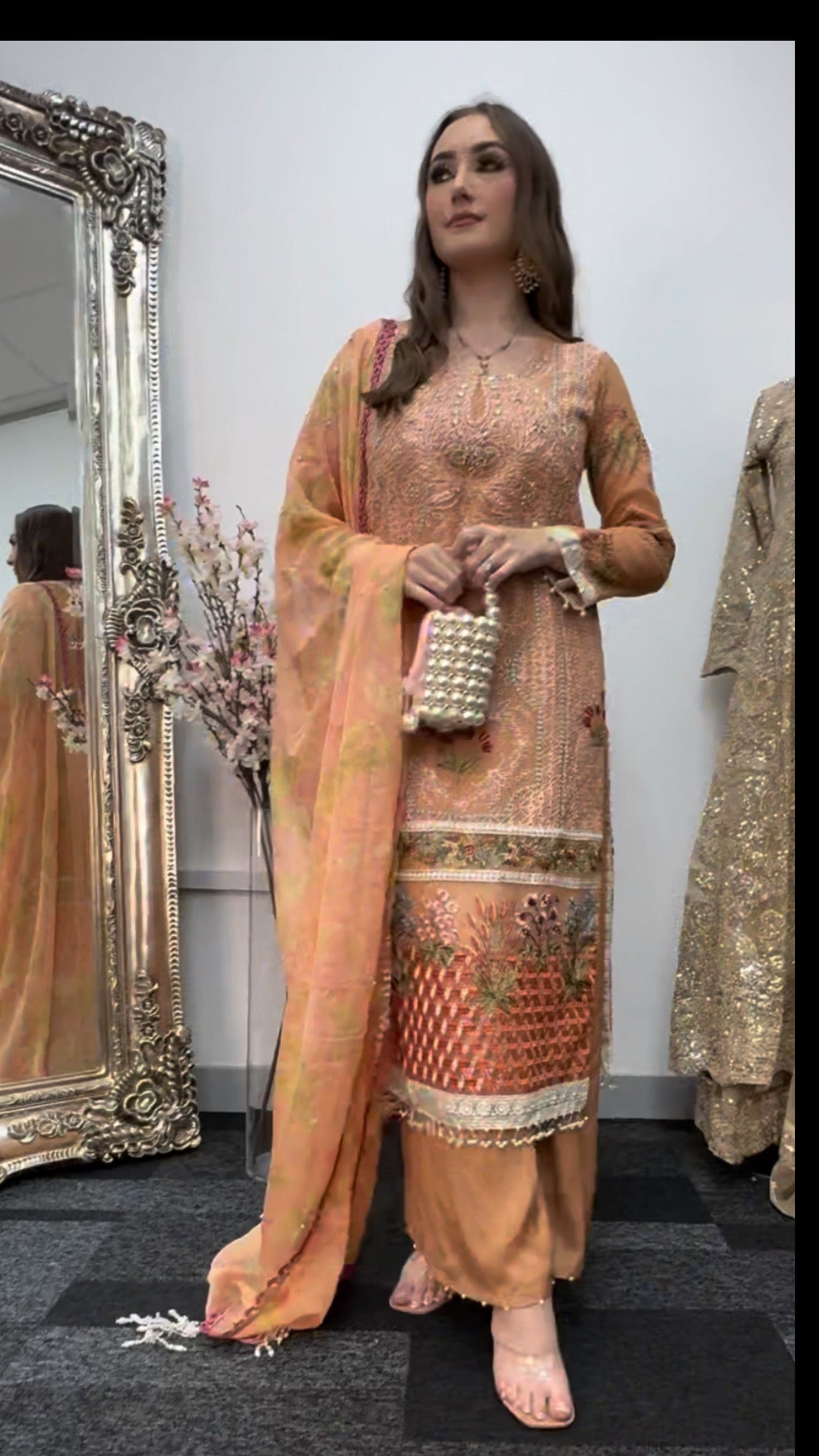 Mushq - Kahani - Peach Cotton Net - Party Wear