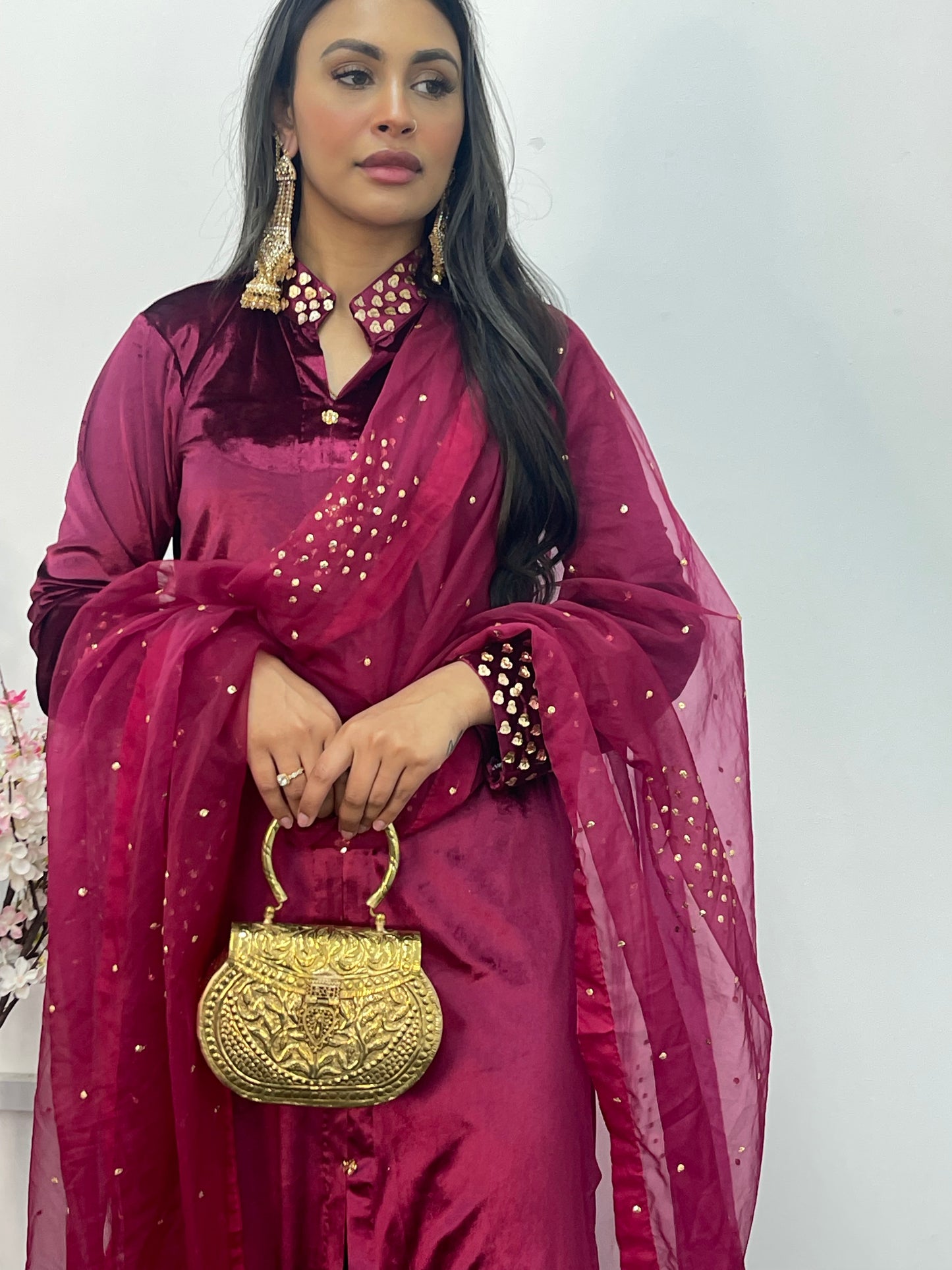 Sona l Plum Silk Velvet - Party Outfit l