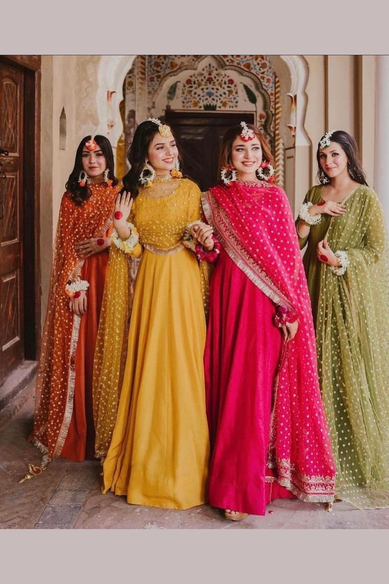 Chulbul - Mehndi Dress - Pink - Yellow- Green - Orange - Anarkali