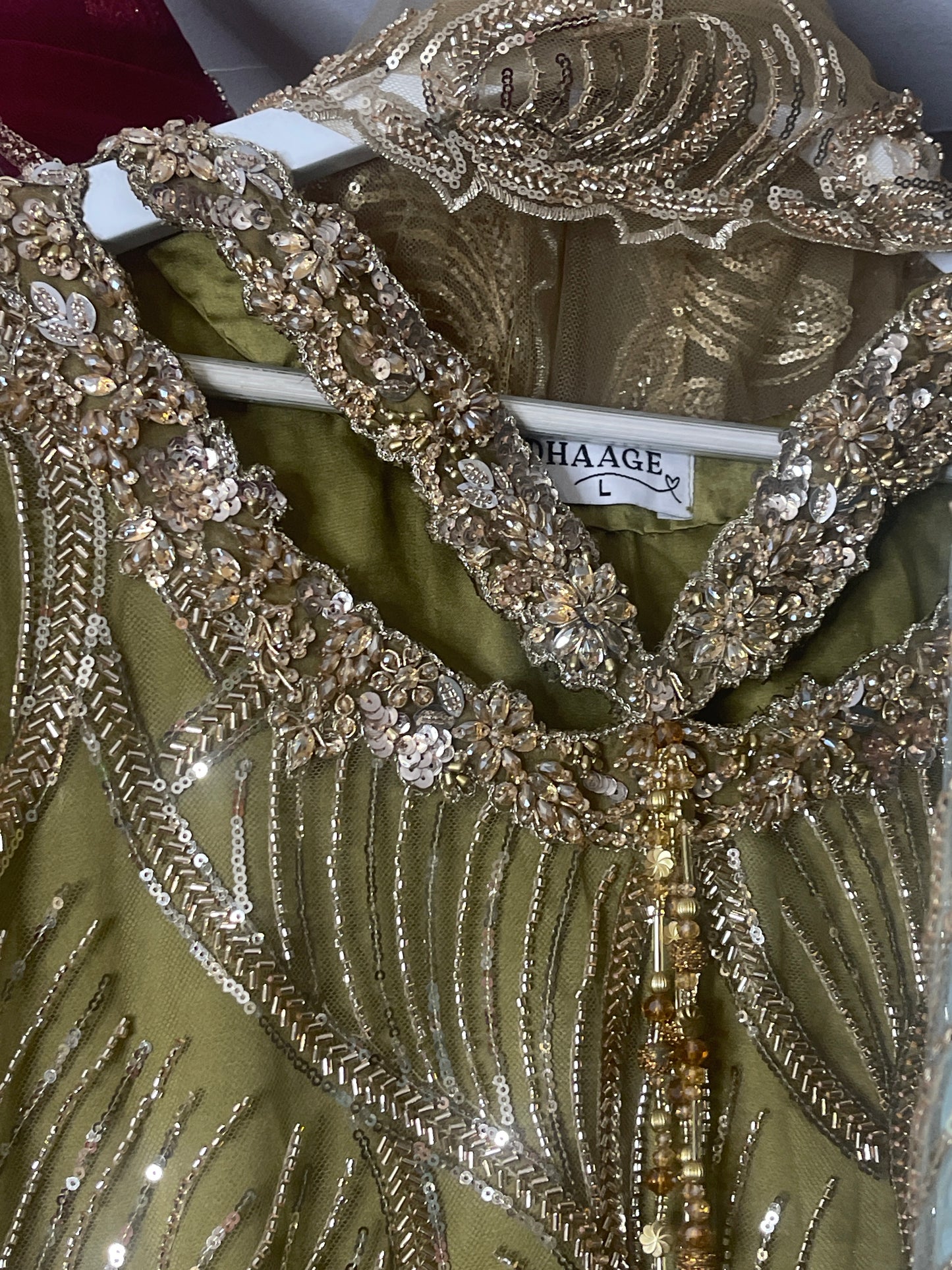 Jhumka - olive Green Cutdana Net