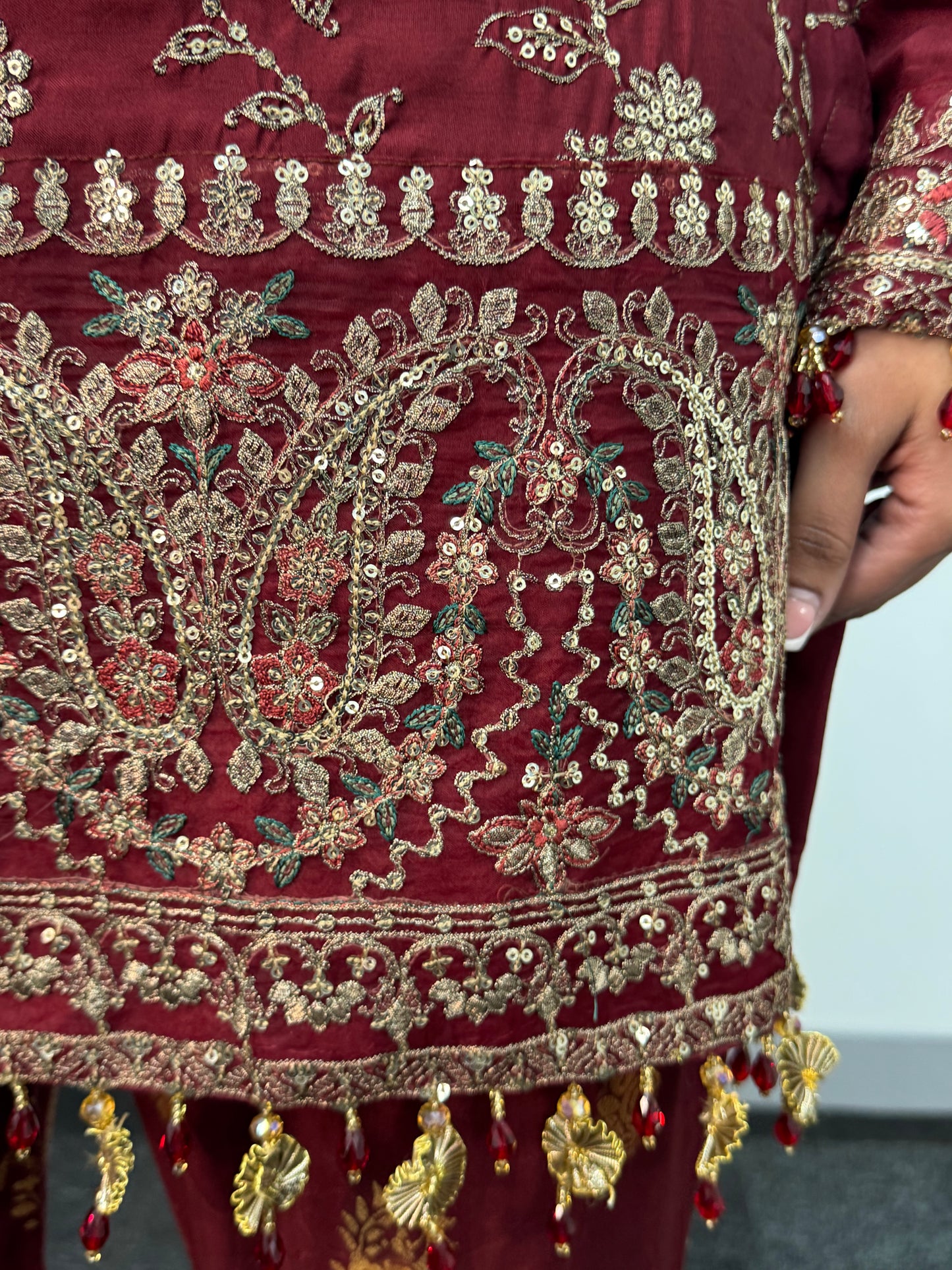 “Dulhan” Maria B Inspired - Embriodered Maroon Garara - Wedding - Jacquard