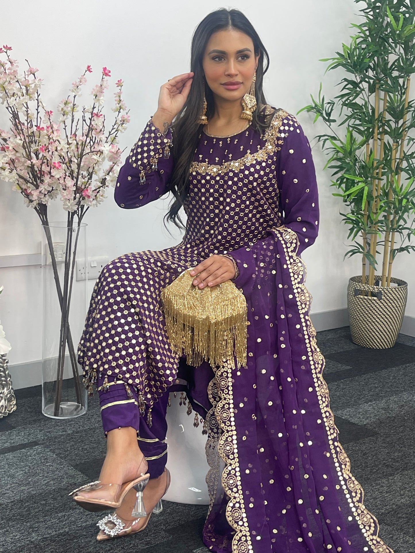 Rim Jhim - Hand Work - Chiffon Party Wear - Black - Maroon -Purple - R