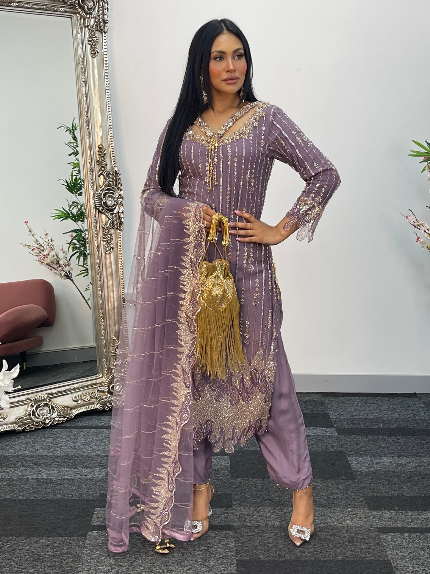 Payal - Cutdana Net - Lilac purple - A