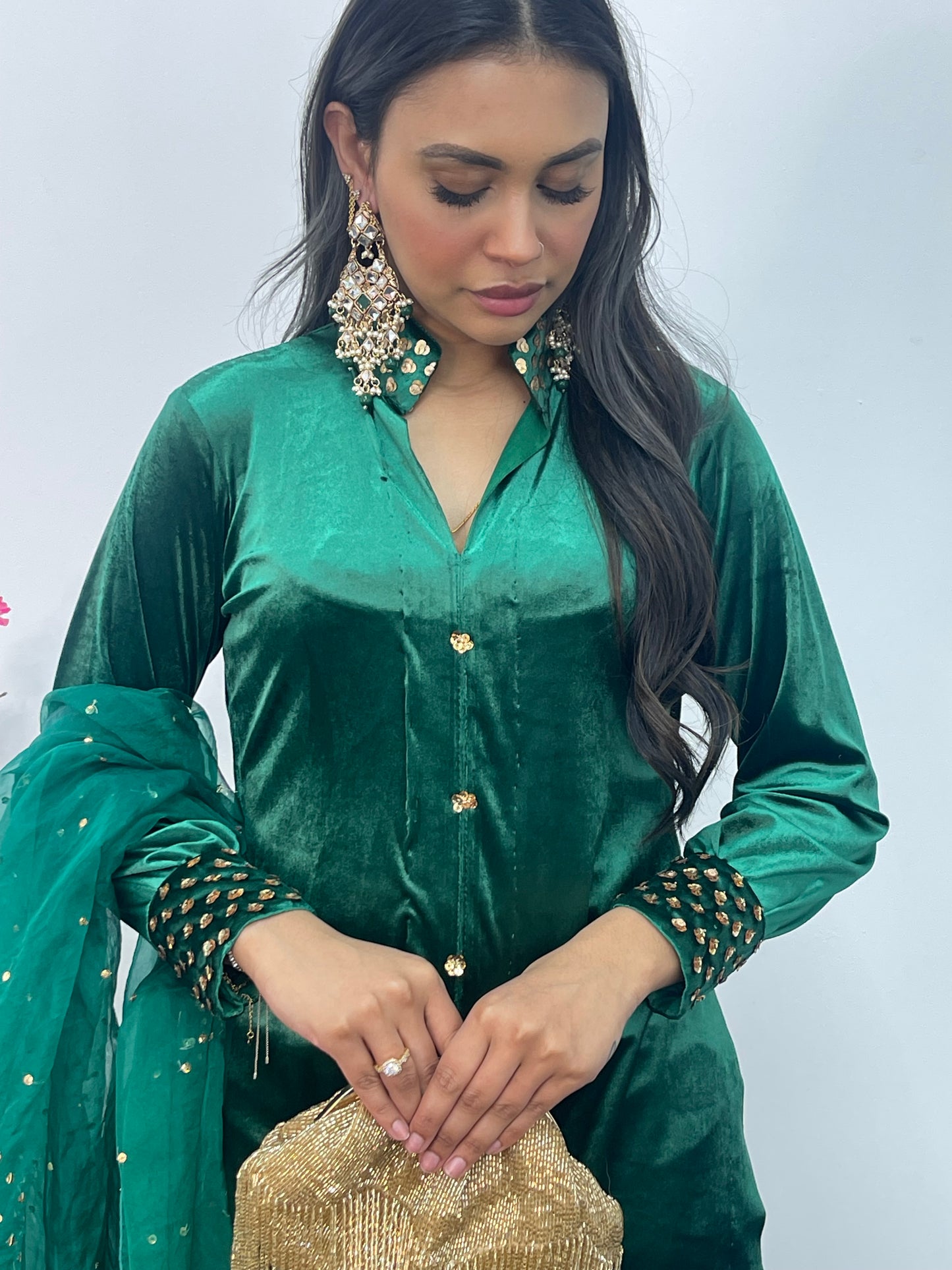 Sona l Green Silk Velvet - Party Outfit l