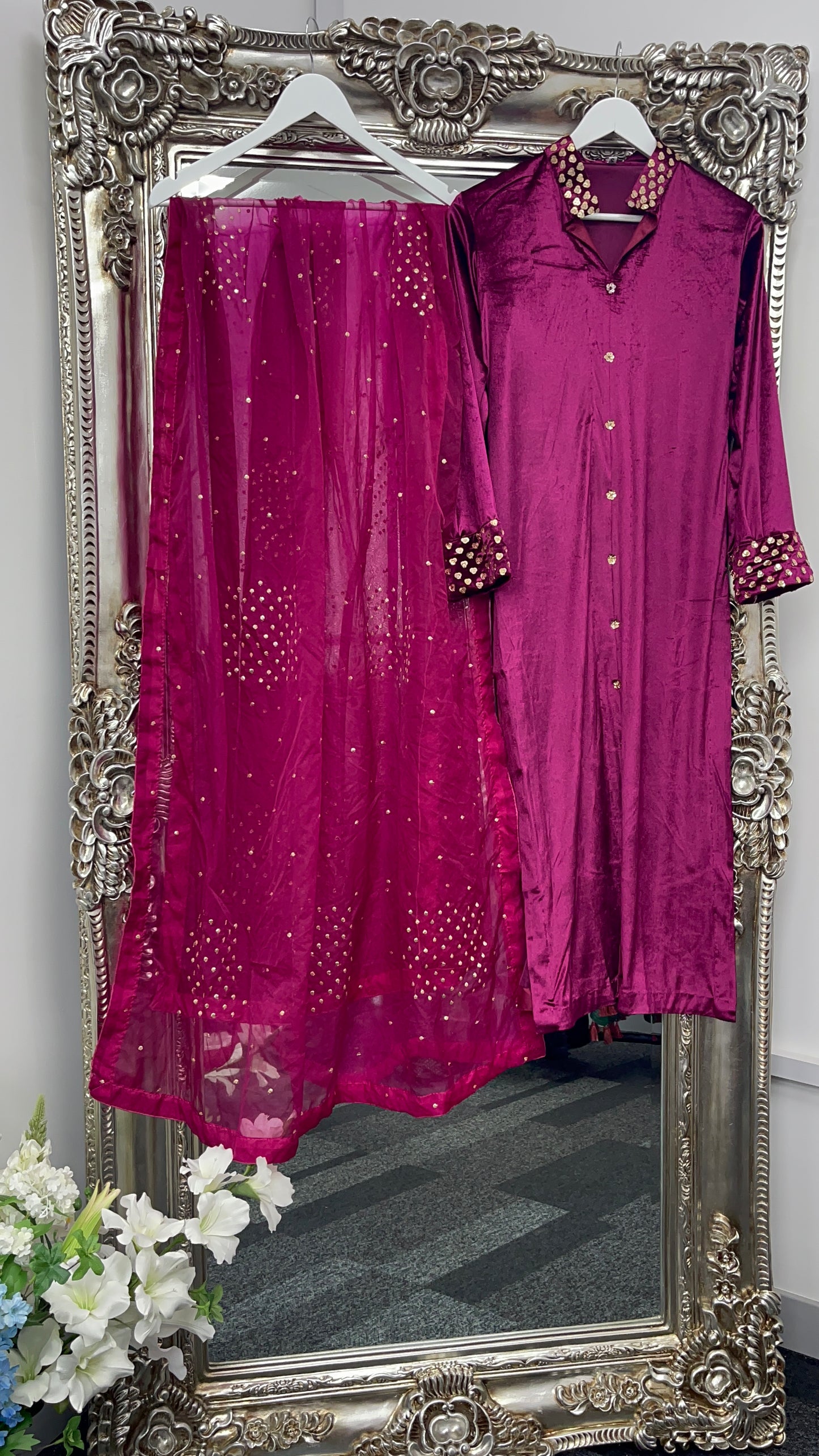 Sona l Plum Silk Velvet - Party Outfit l