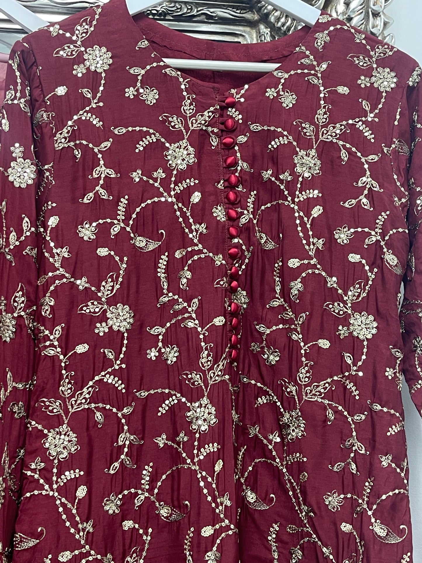 “Dulhan” Maria B Inspired - Embriodered Maroon Garara - Wedding - Jacquard