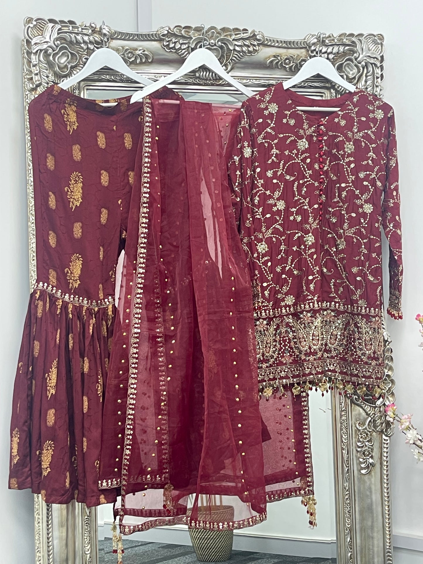“Dulhan” Maria B Inspired - Embriodered Maroon Garara - Wedding - Jacquard
