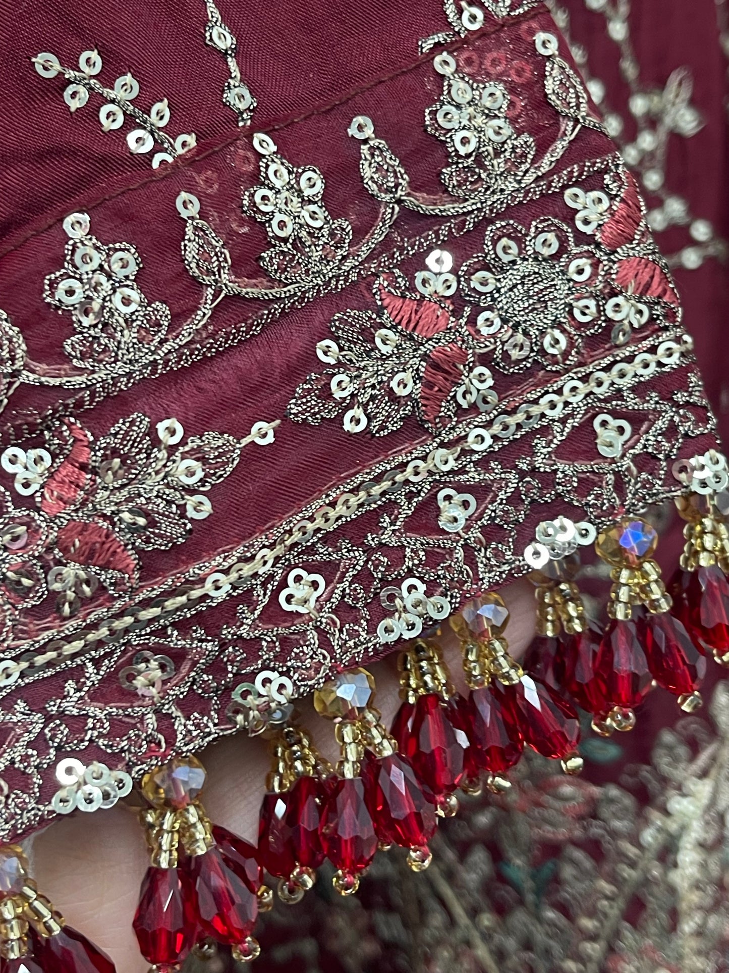 “Dulhan” Maria B Inspired - Embriodered Maroon Garara - Wedding - Jacquard