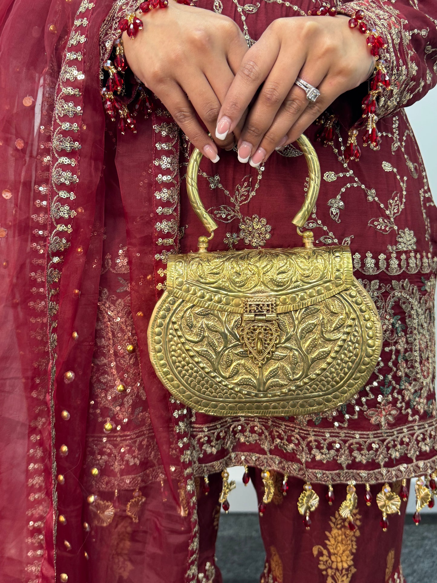 “Dulhan” Maria B Inspired - Embriodered Maroon Garara - Wedding - Jacquard