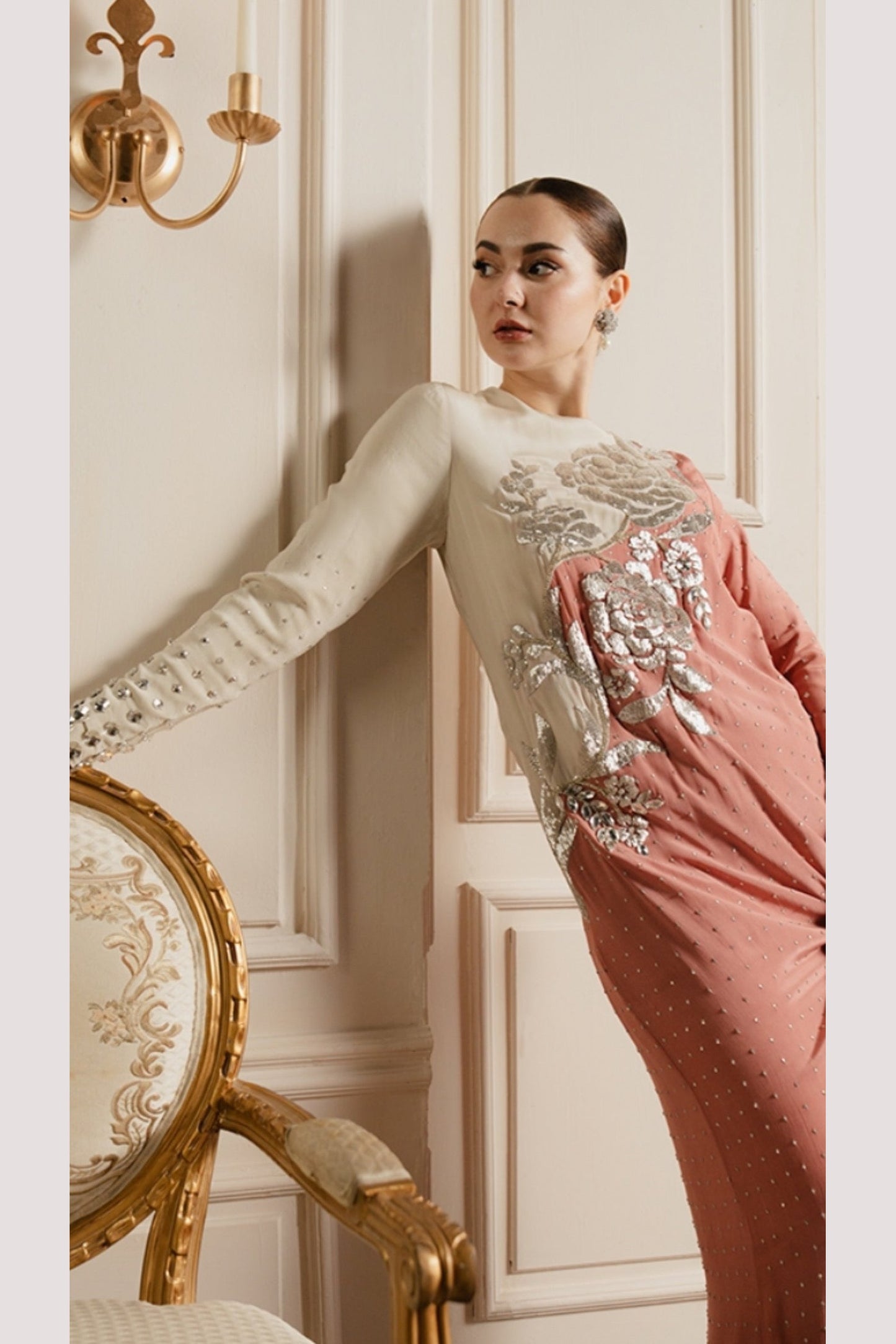 “Nageena” - Party Wear - Peach - Ivory - Nagina