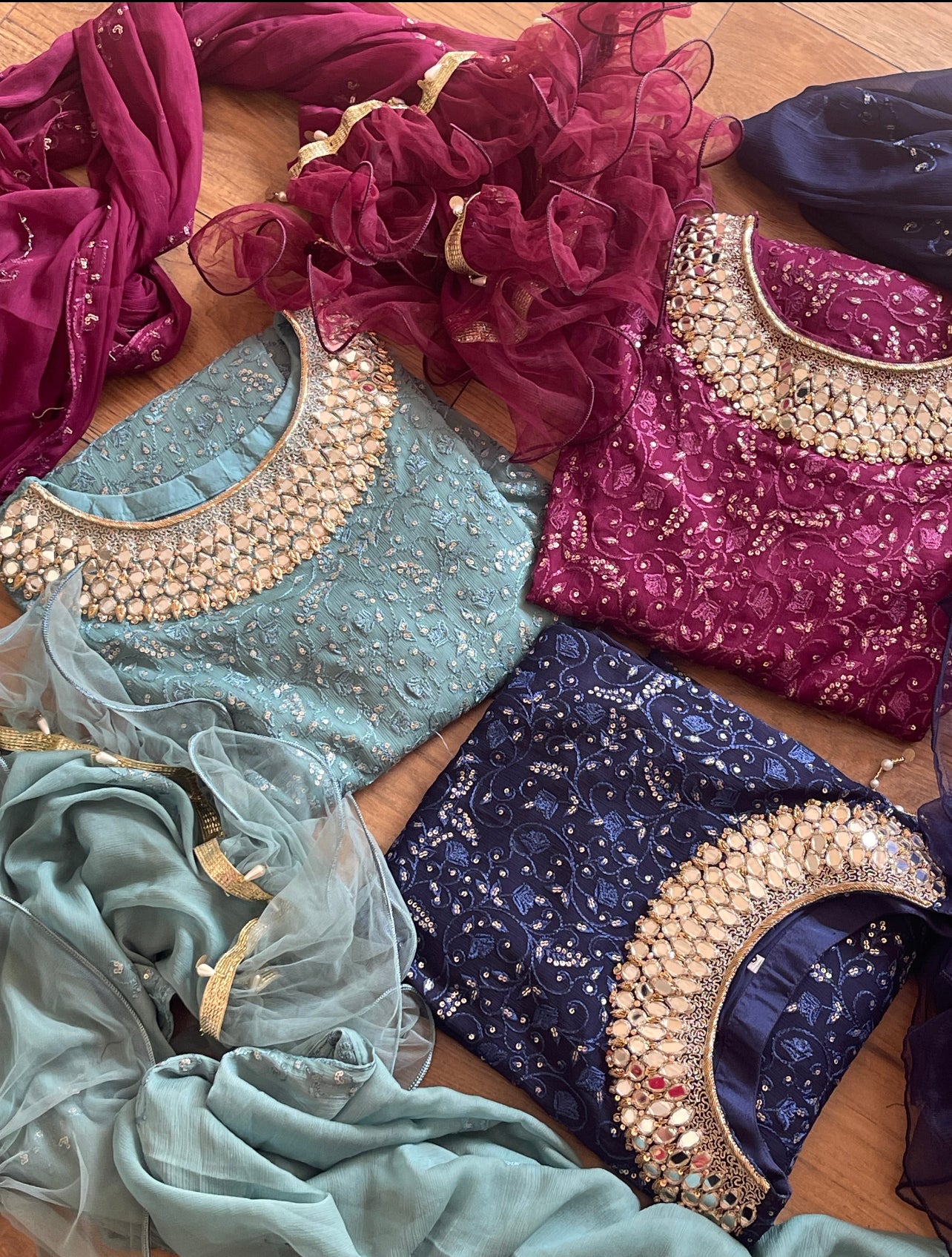 Chamkeeli - Hand Work - Chiffon Party Wear - Egg Duck Blue
