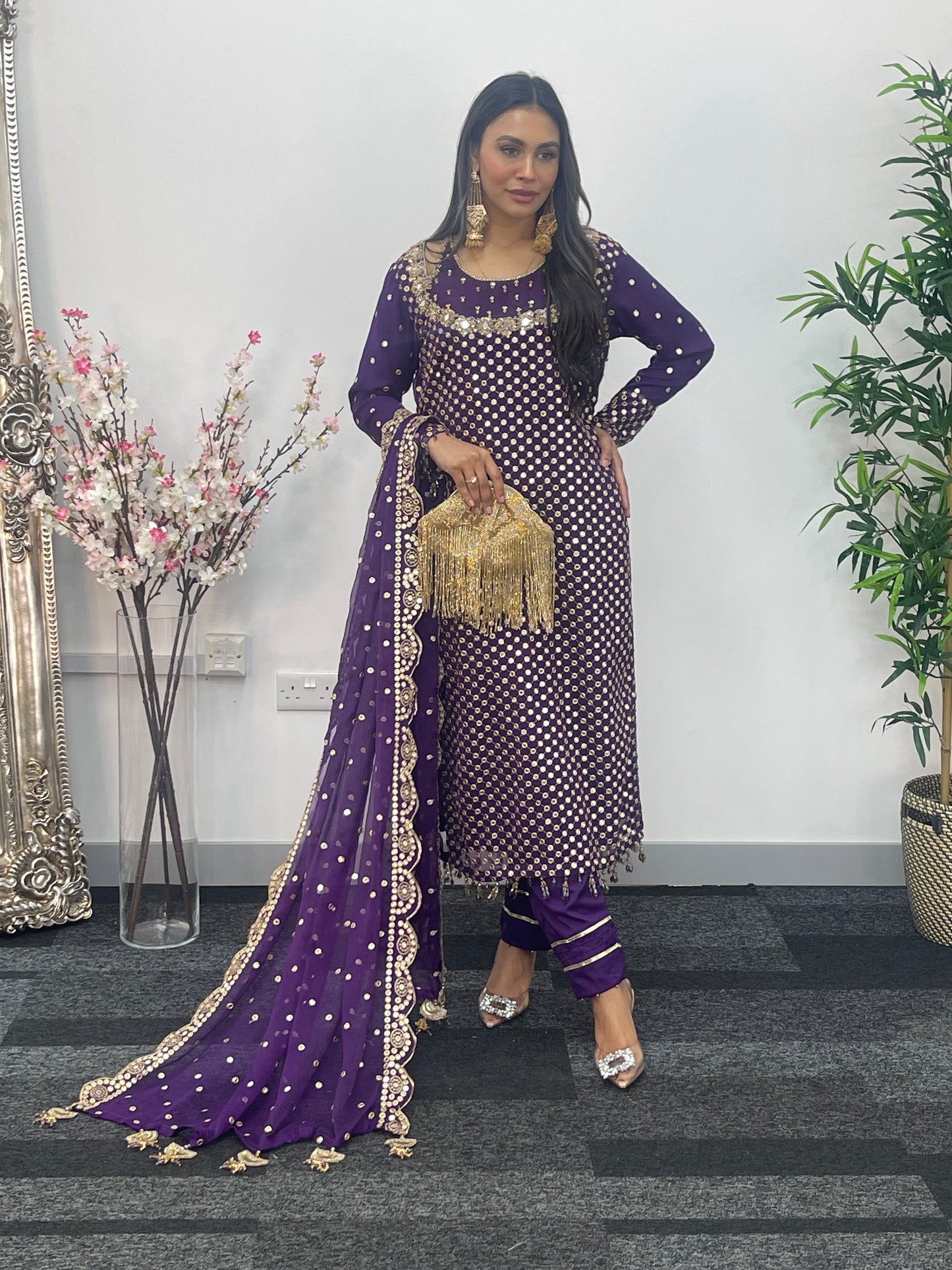 Rim Jhim - Hand Work - Chiffon Party Wear - Black - Maroon -Purple - R