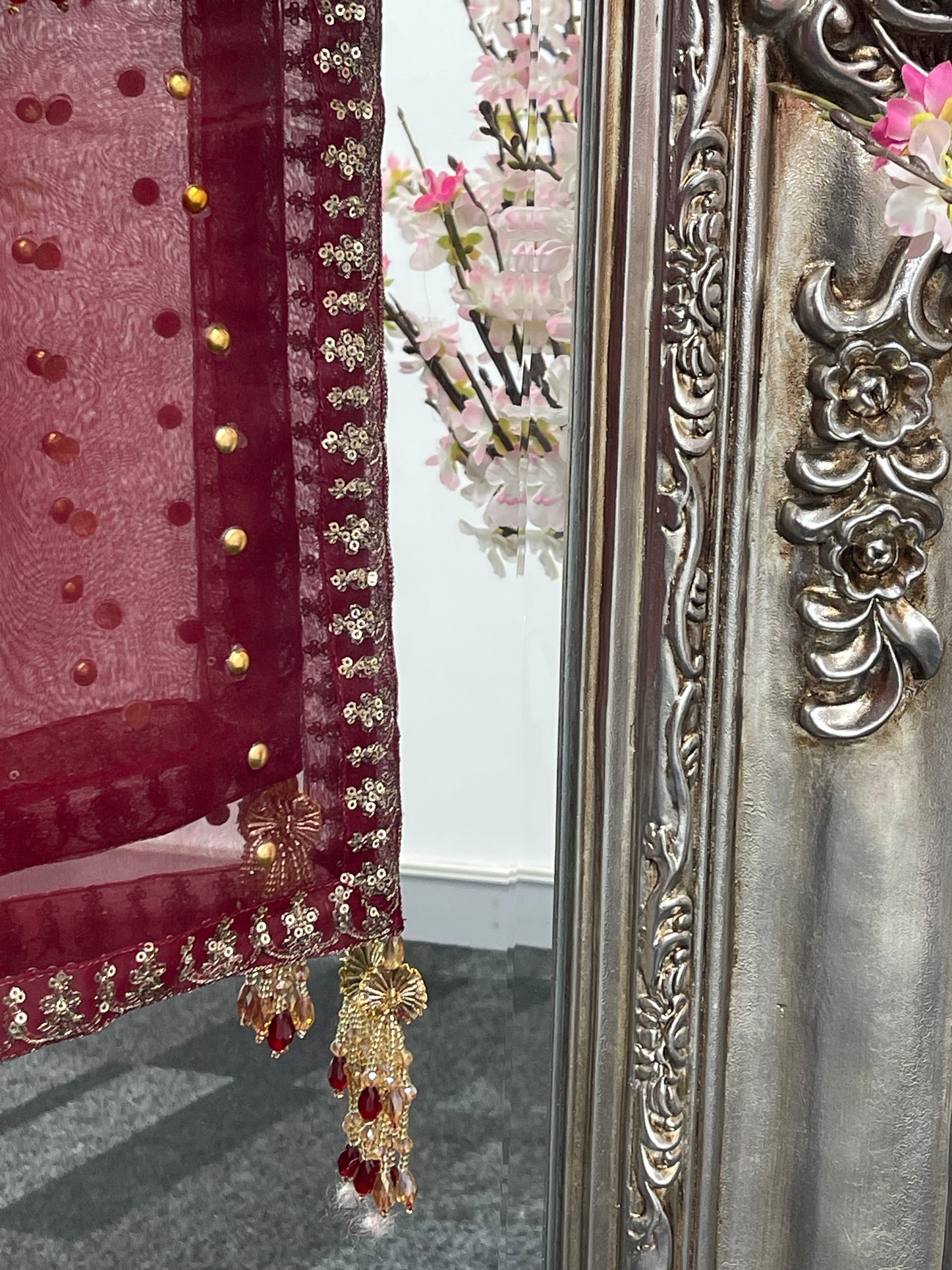 “Dulhan” Maria B Inspired - Embriodered Maroon Garara - Wedding - Jacquard