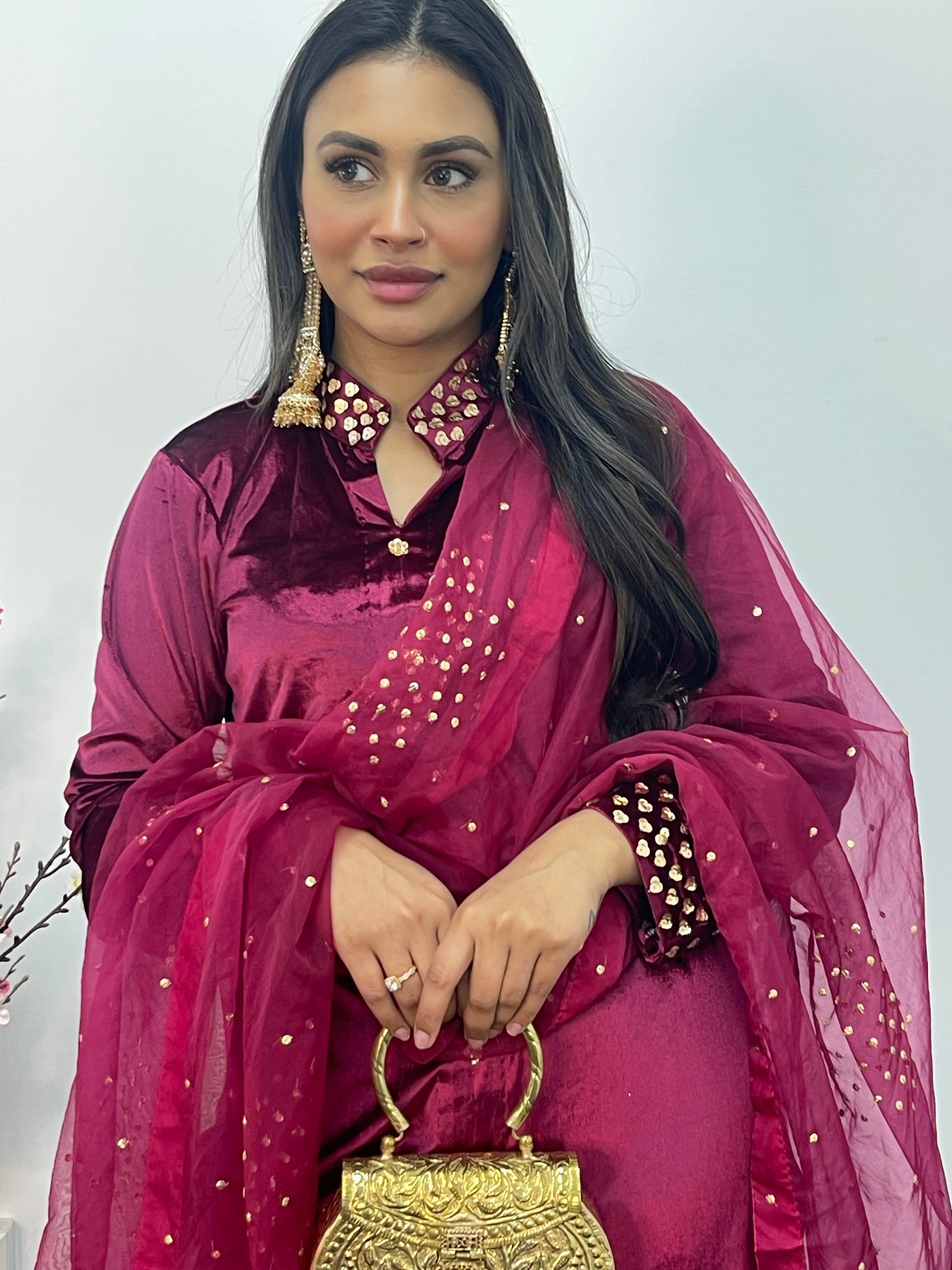 Sona l Plum Silk Velvet - Party Outfit l
