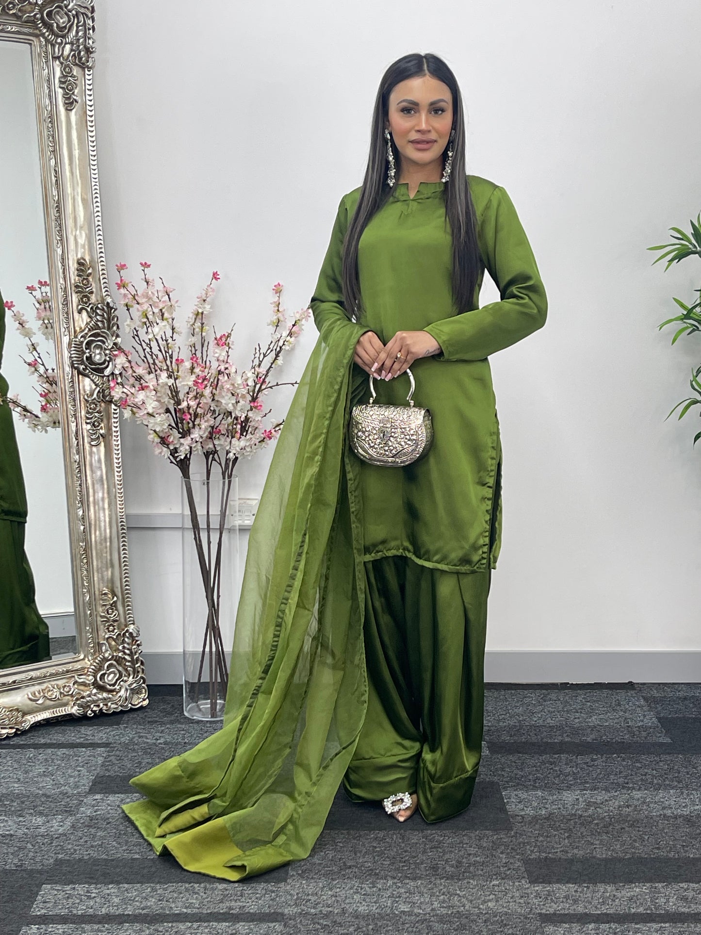Saba - Farshi Shalwar - olive green