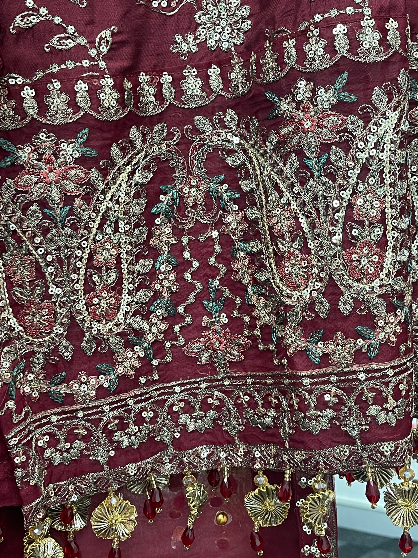 “Dulhan” Maria B Inspired - Embriodered Maroon Garara - Wedding - Jacquard