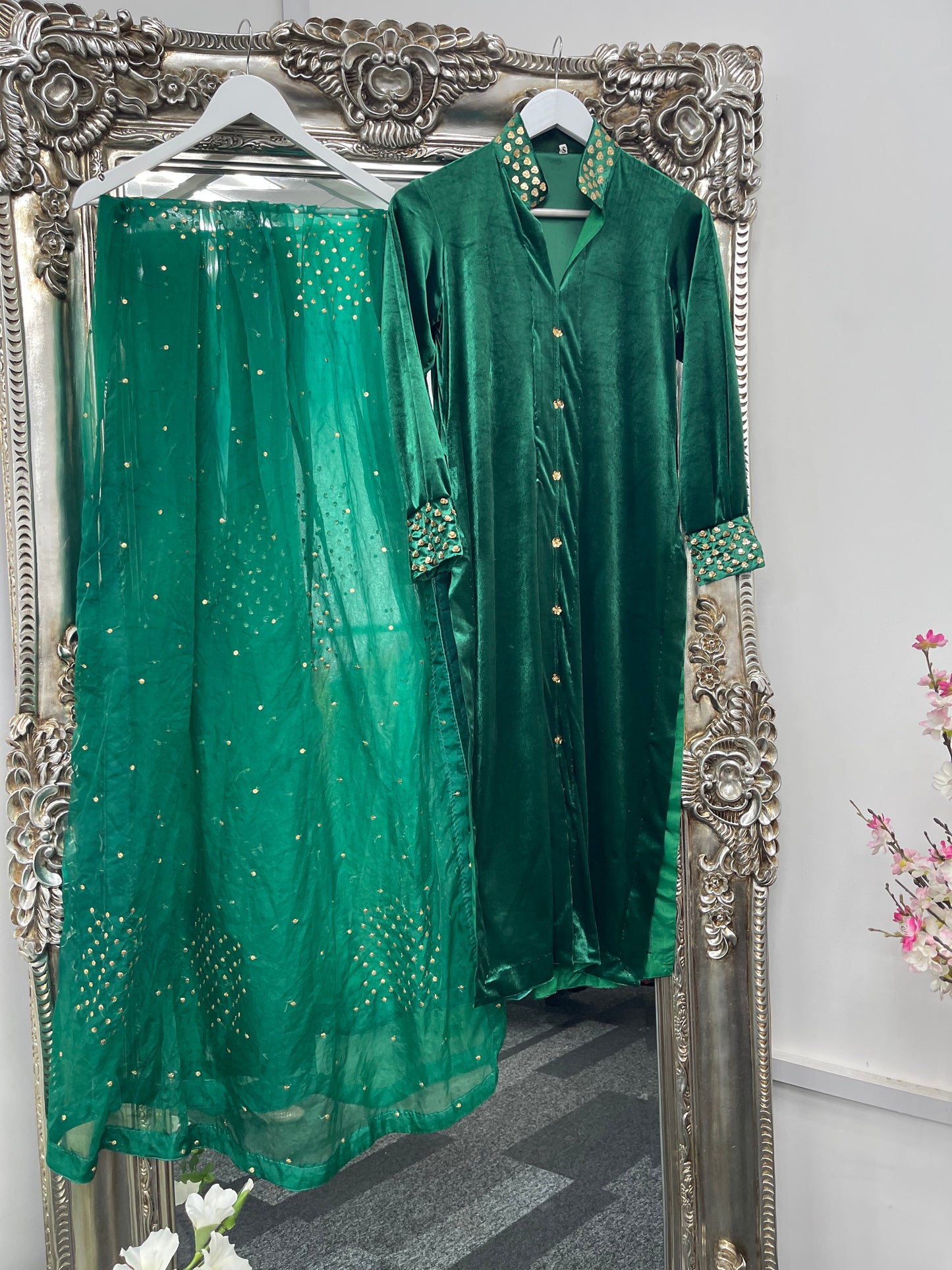 Sona l Green Silk Velvet - Party Outfit l