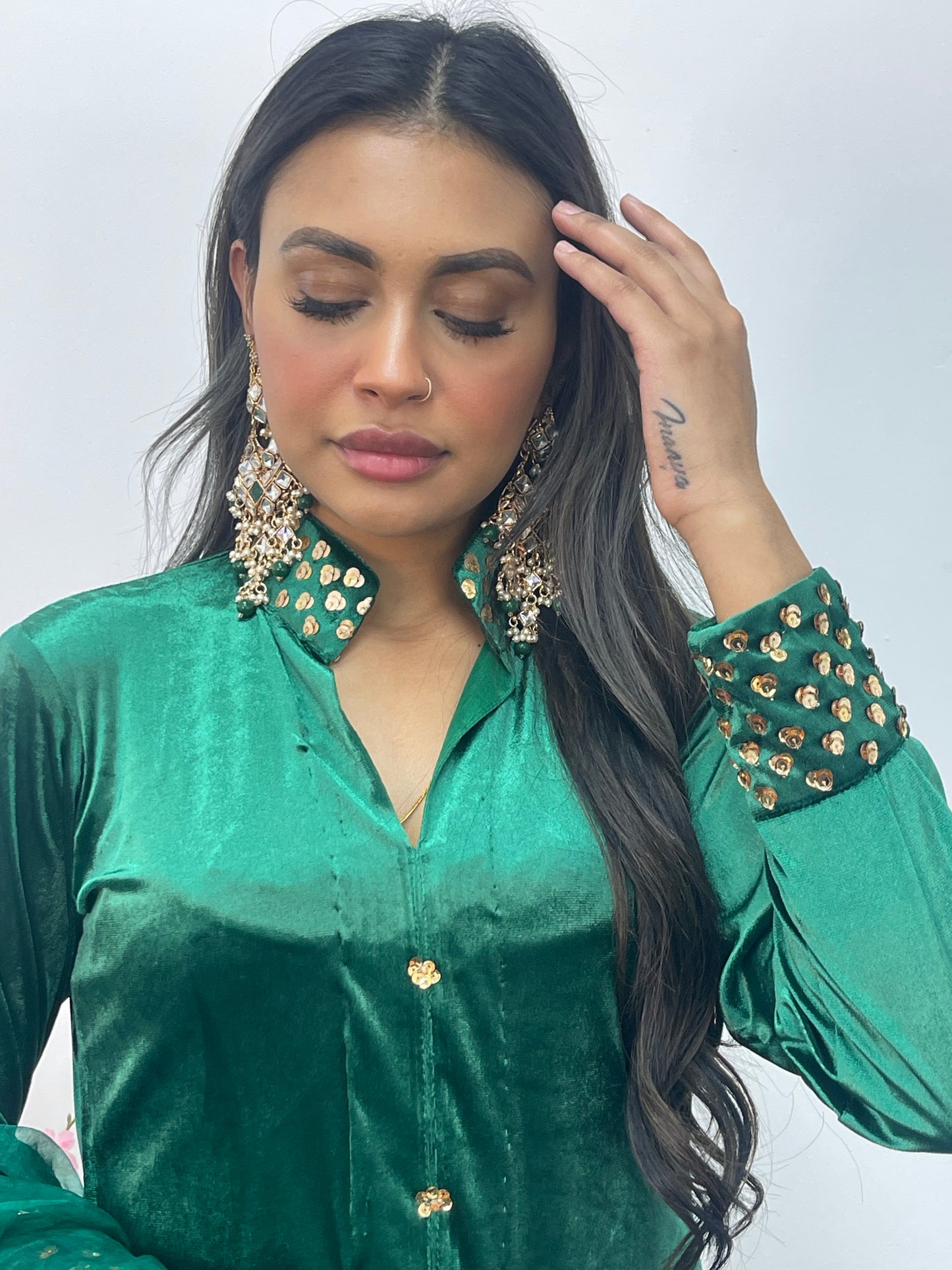 Sona l Green Silk Velvet - Party Outfit l