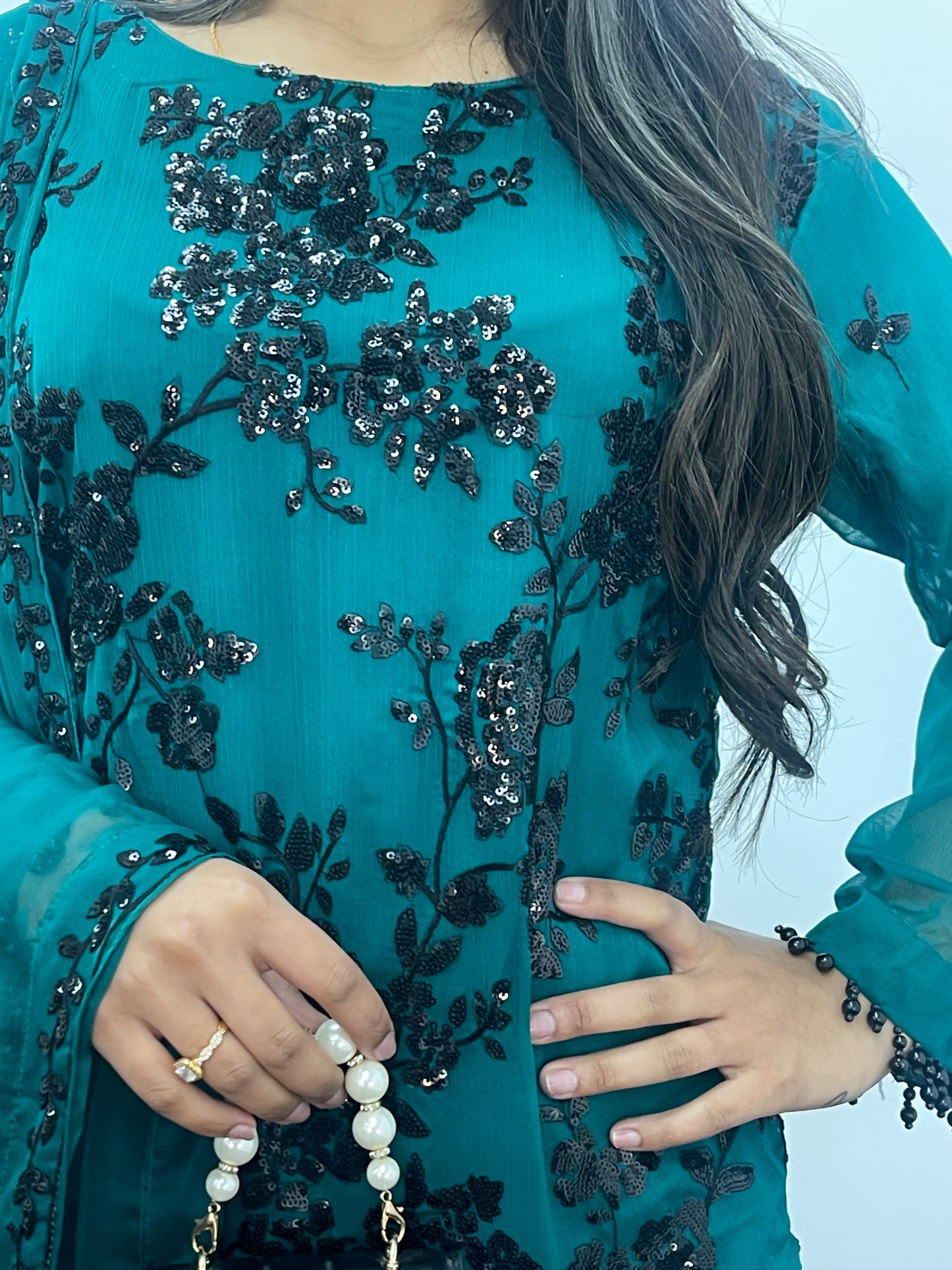 “Tooba” Green Chiffon Sitari