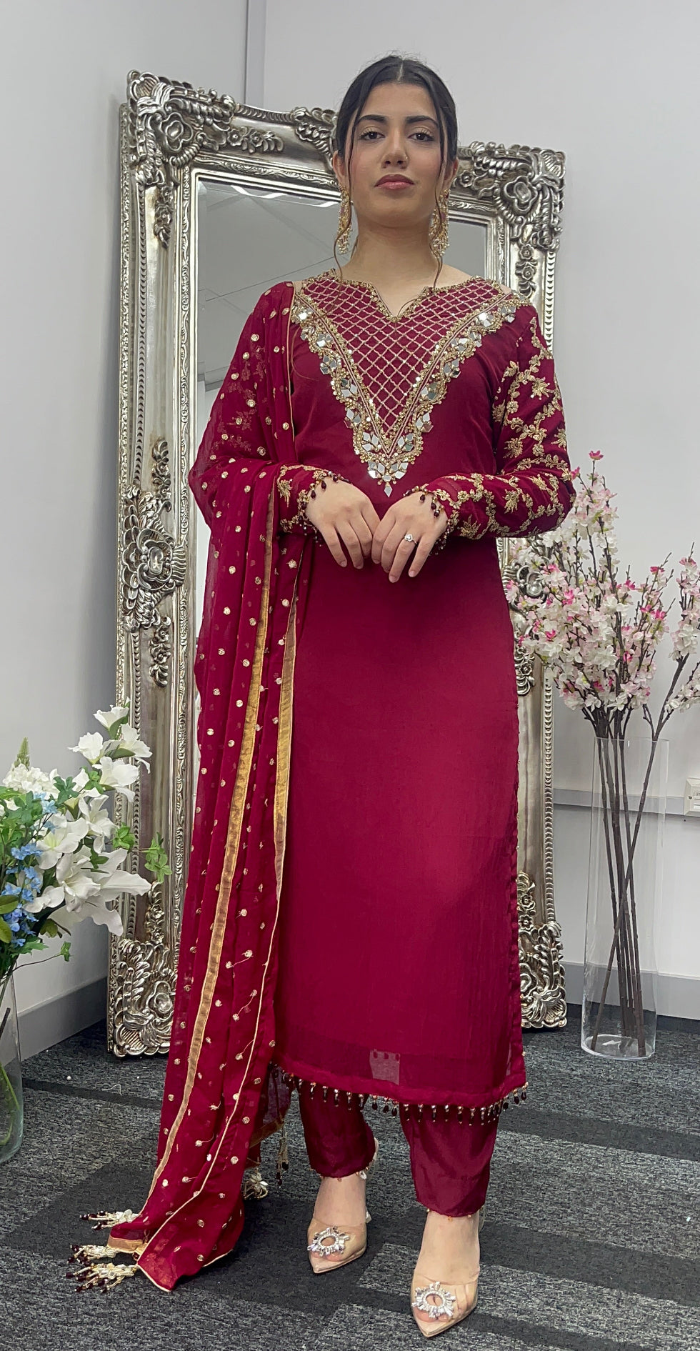 Afsana - Hand Work - Party Wear - Maroon