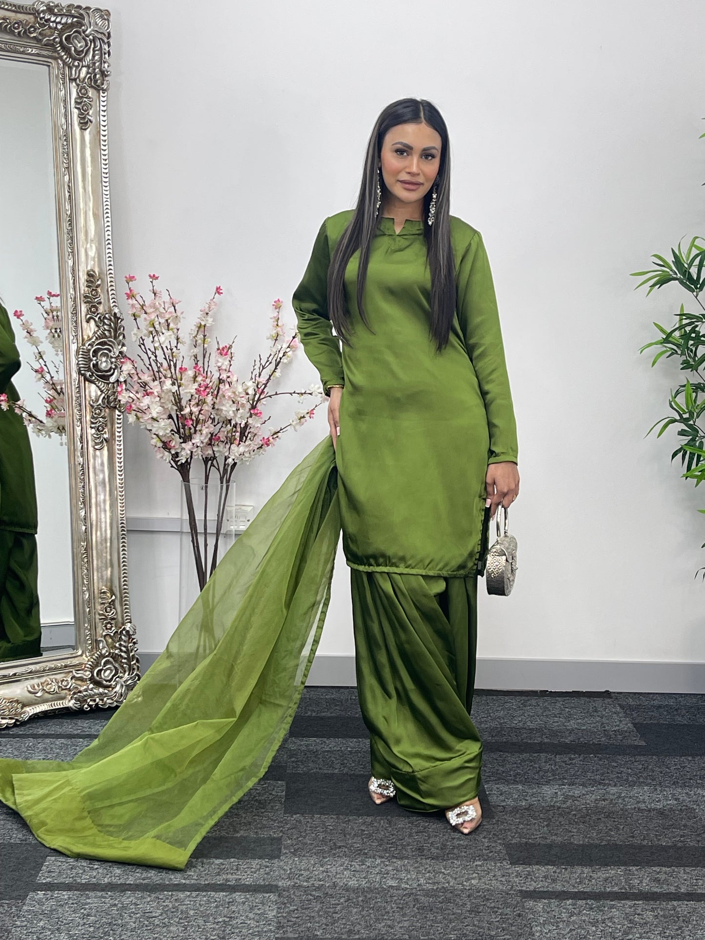 Saba - Farshi Shalwar - olive green