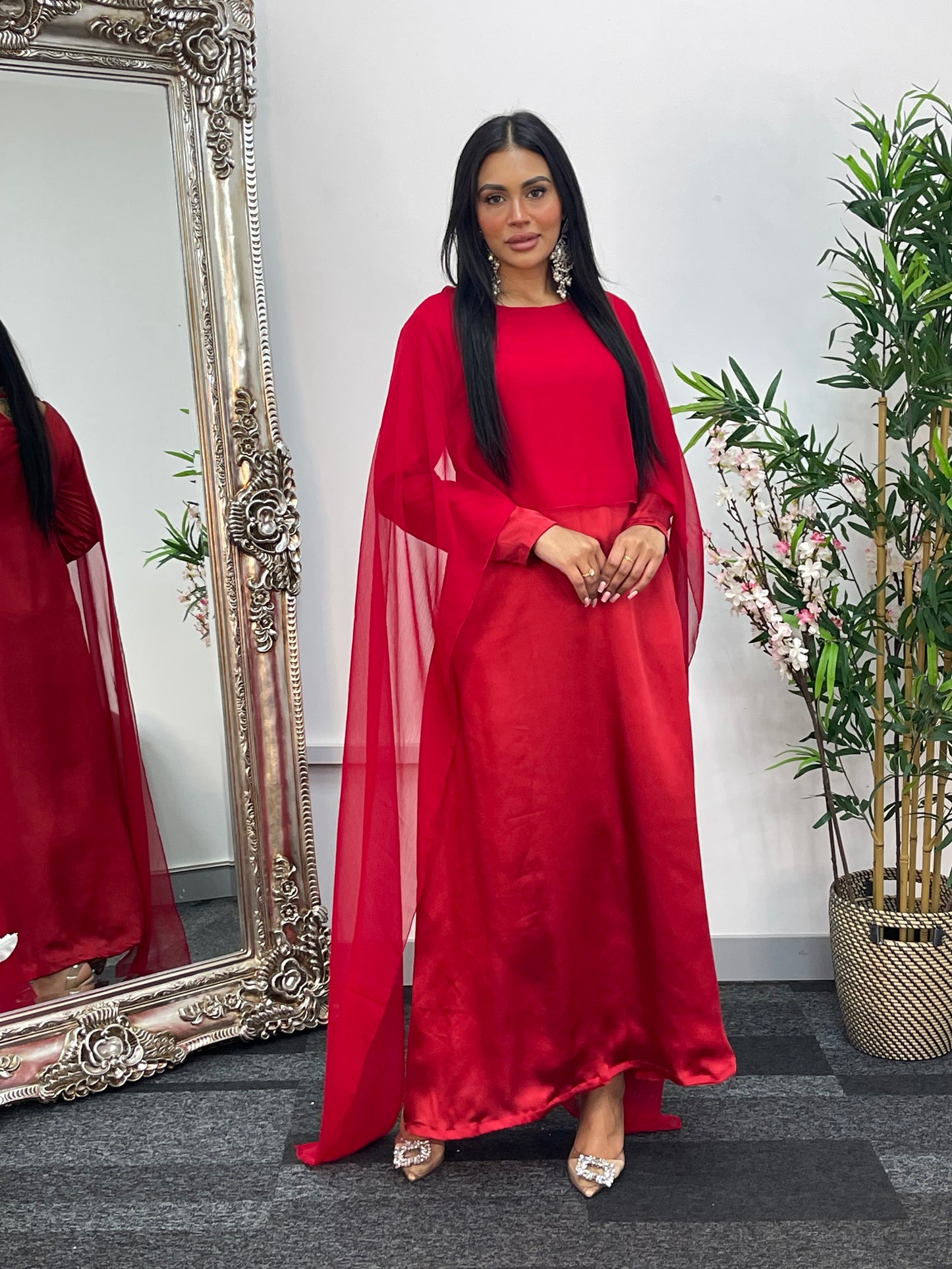 Cape Shawl Dress - Silk Chiffon - Red