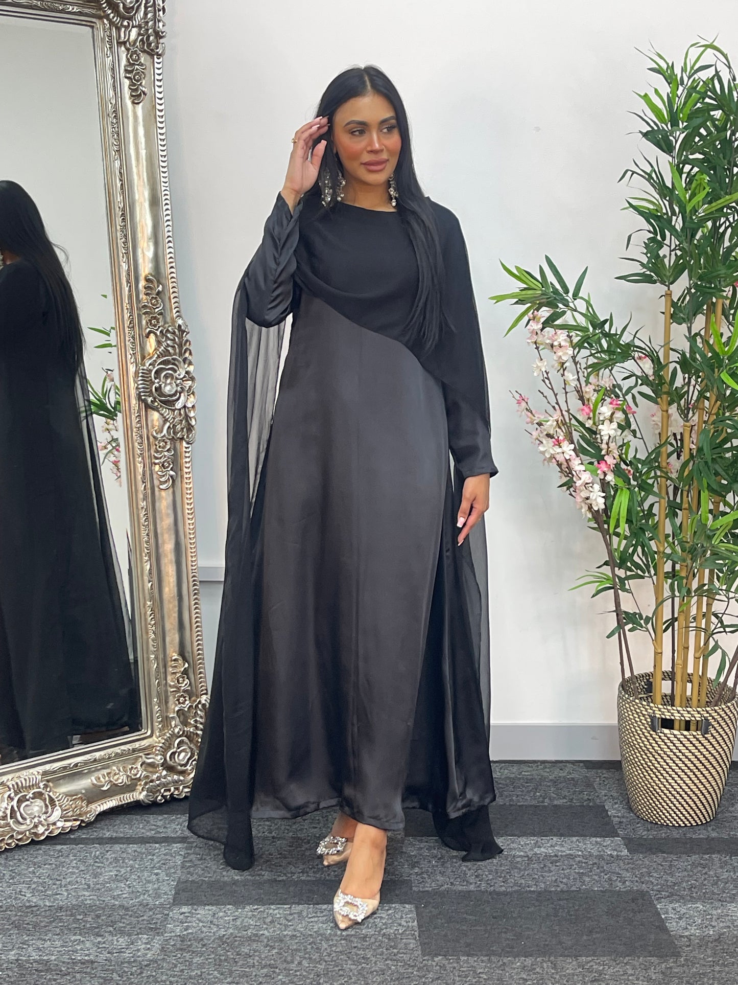 Cape Shawl Dress - Silk Chiffon - Black