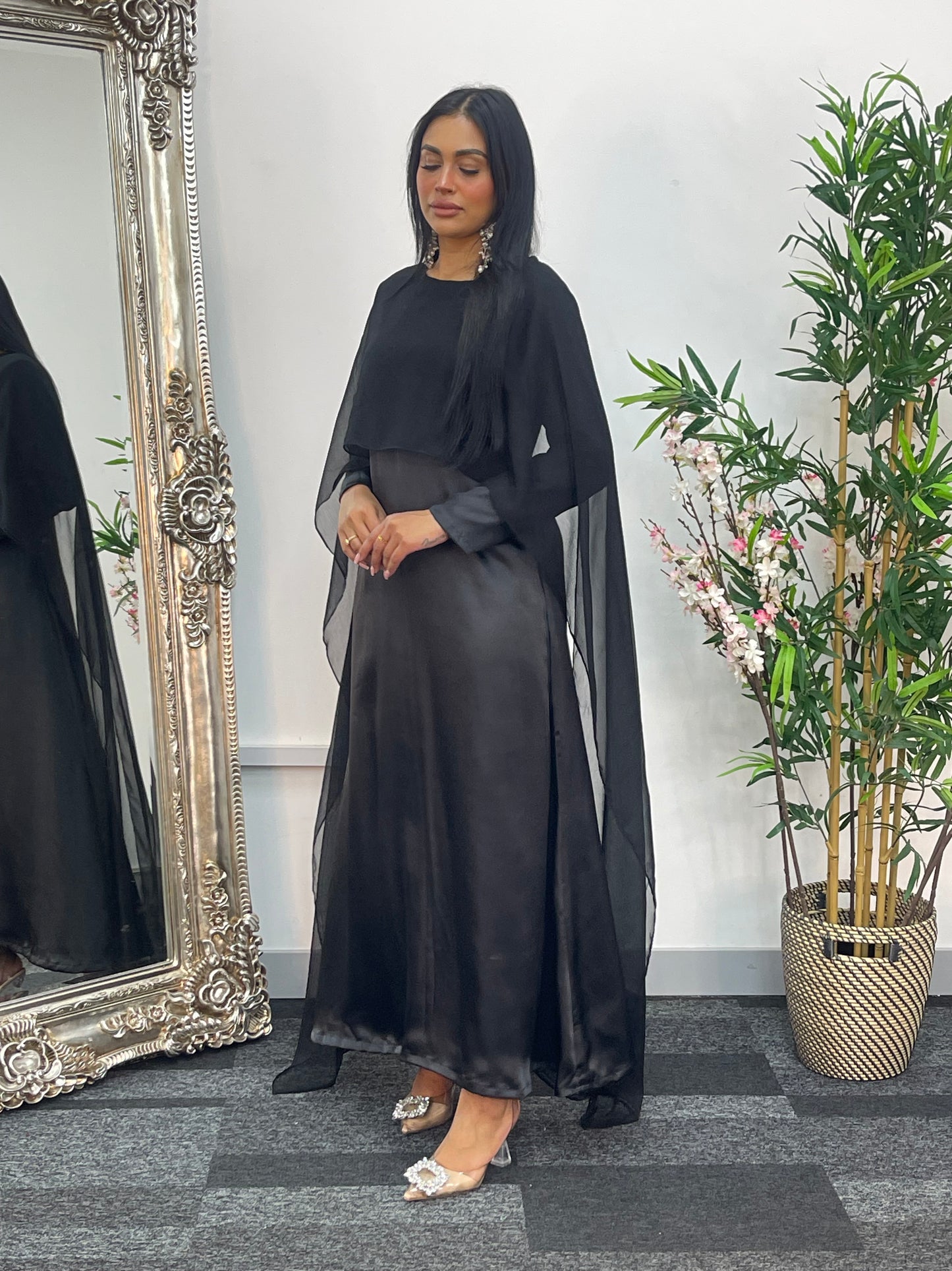 Cape Shawl Dress - Silk Chiffon - Black