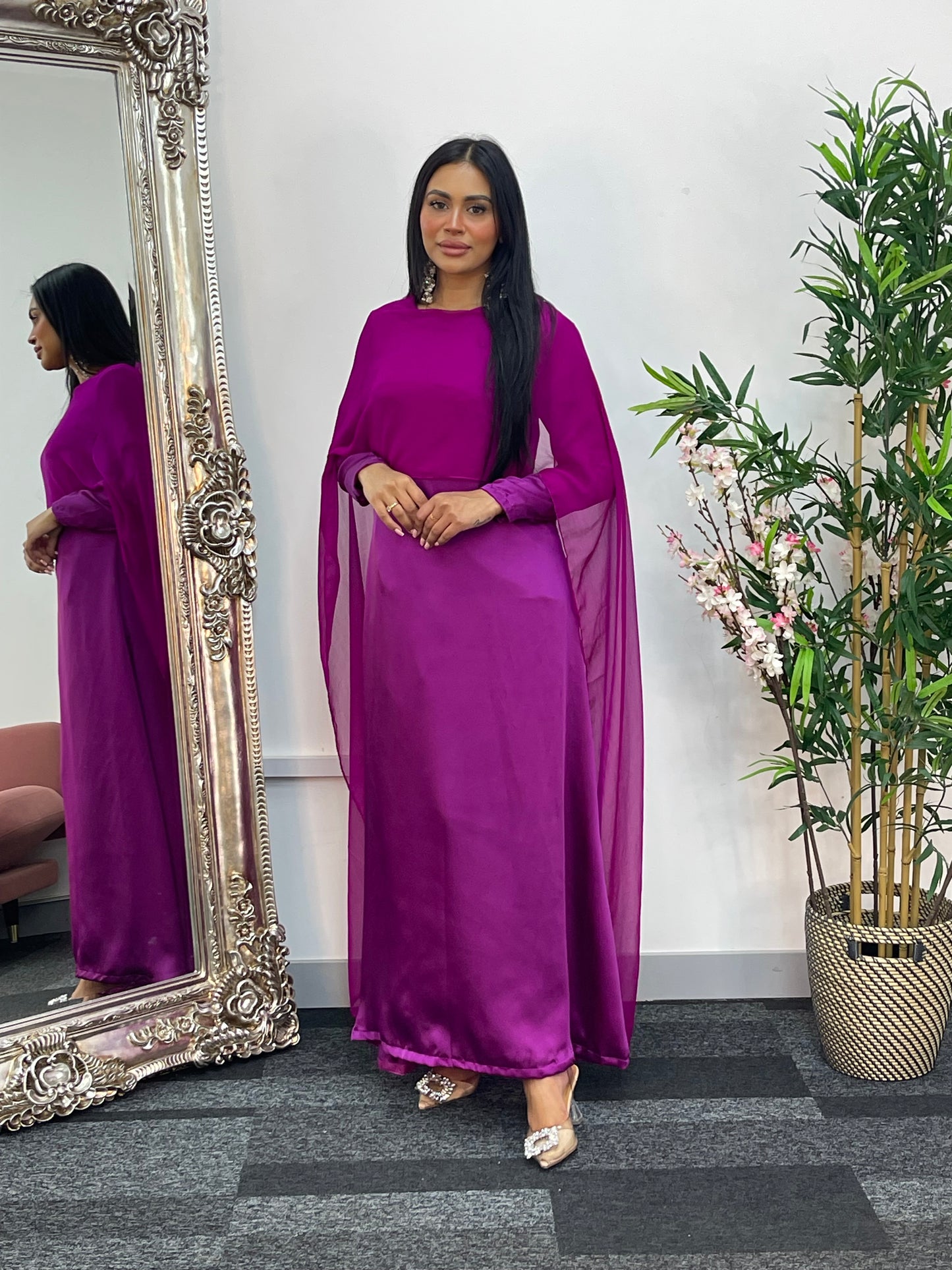 Cape Shawl Dress - Silk Chiffon - Purple
