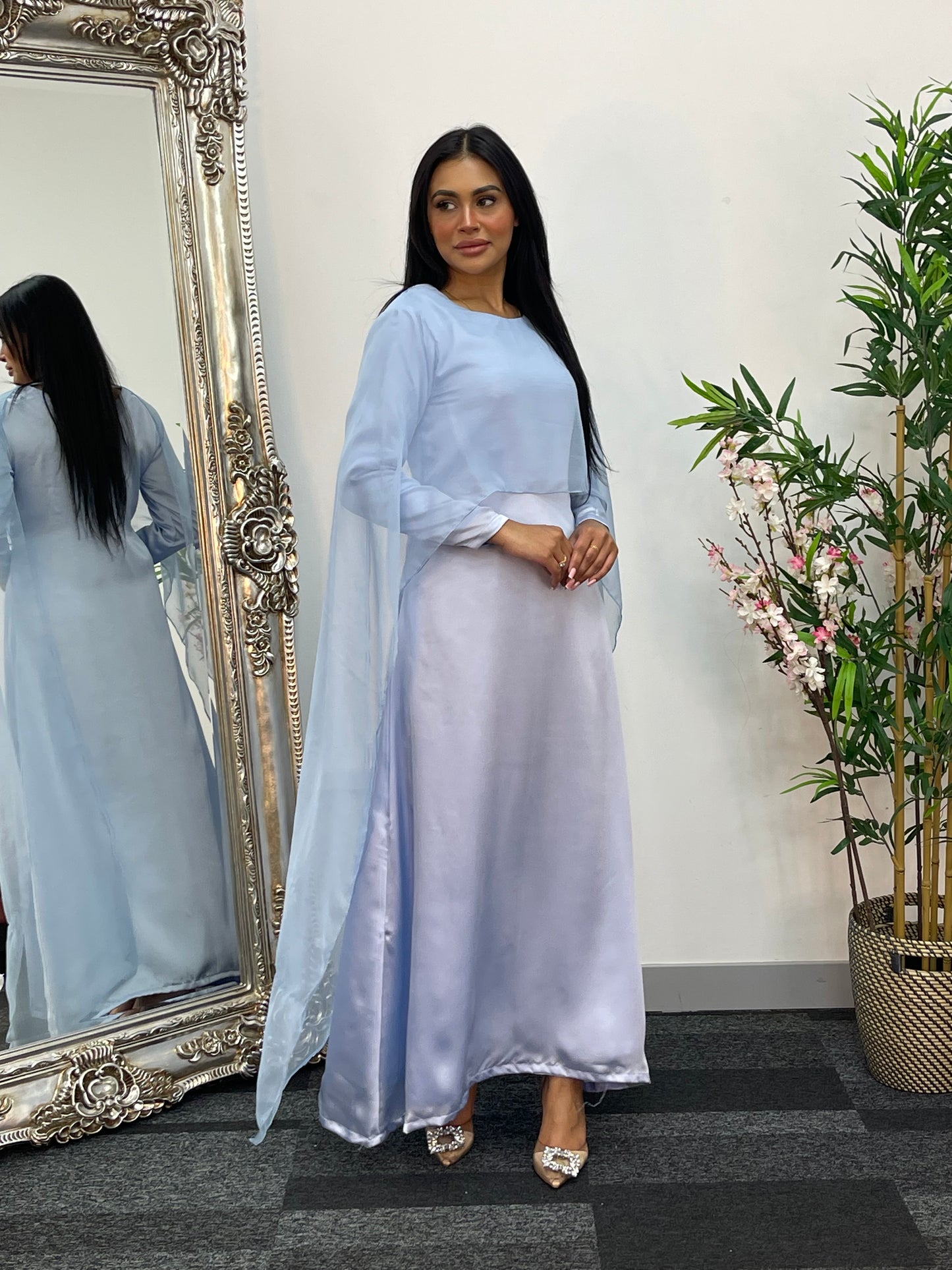Cape Shawl Dress - Silk Chiffon - Blue