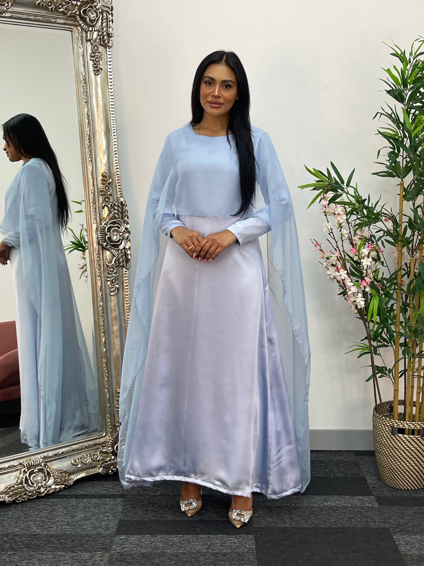 Cape Shawl Dress - Silk Chiffon - Blue