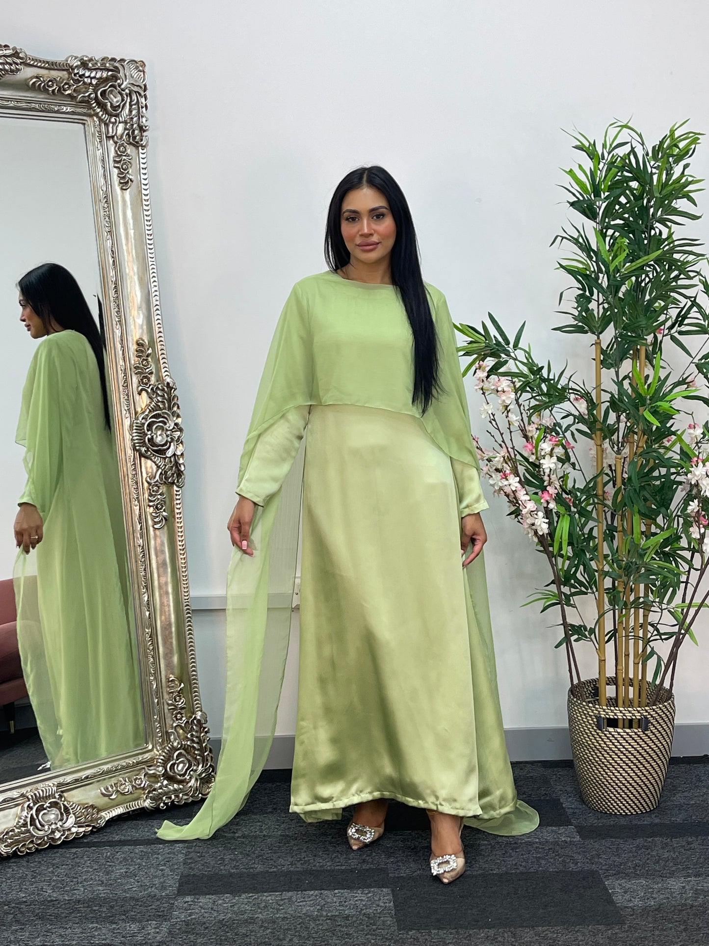 Cape Shawl Dress - Silk Chiffon - green